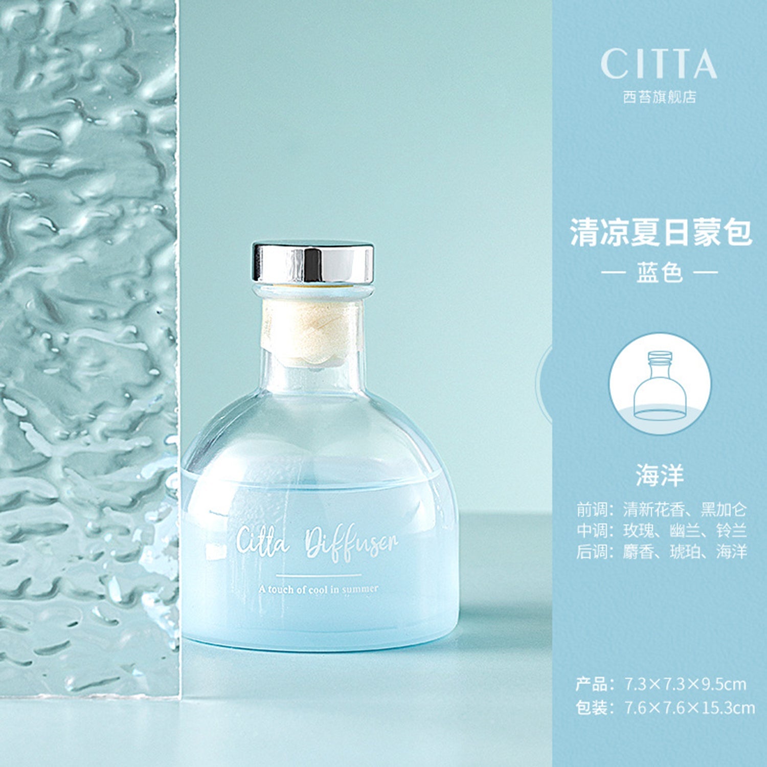 CITTA Cool Summer Series Reed Diffuser Aromatherapy 100ML Premium Essential Oil with Reed Stick Reed Diffuser CITTA Blue / Ocean 