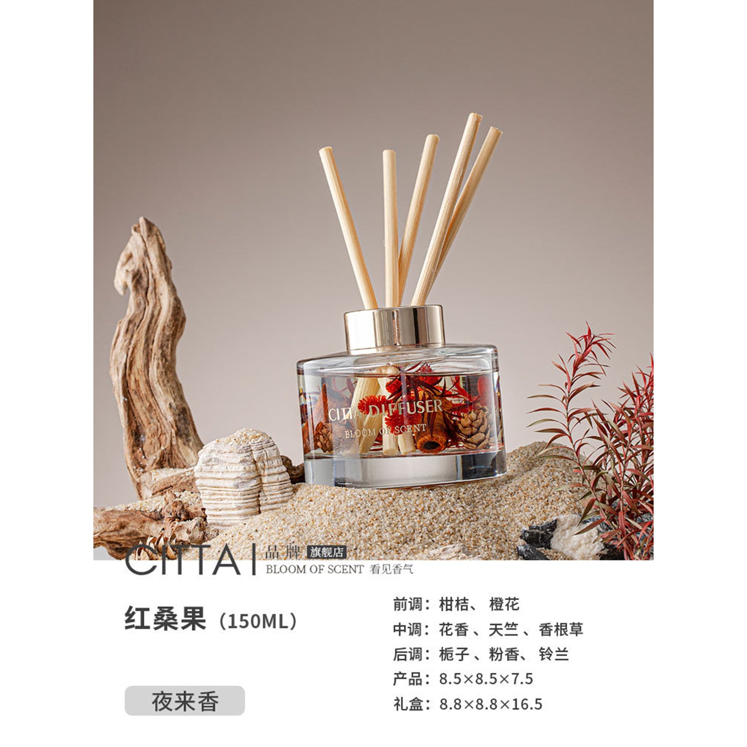 CITTA Fruity Winter Series Reed Diffuser Aromatherapy 150ML Premium Essential Oil with Reed Stick and Dry Fruit Reed Diffuser CITTA Little Red Fruit / Floral Dream 