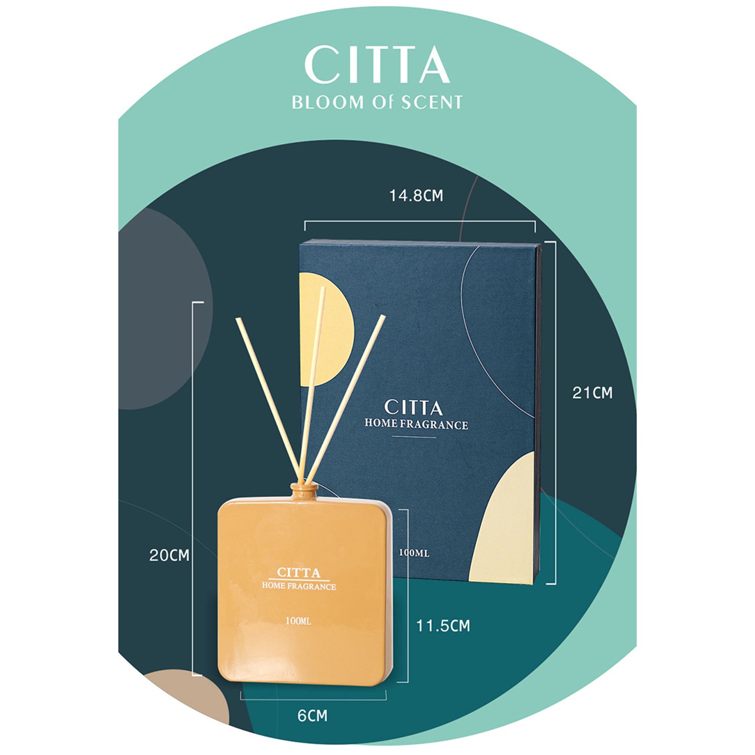 CITTA Simple Colour Series Reed Diffuser Aromatherapy 100ML Premium Essential Oil with Reed Stick Reed Diffuser CITTA 