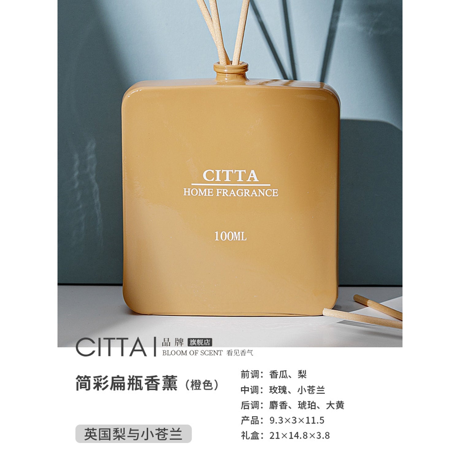 CITTA Simple Colour Series Reed Diffuser Aromatherapy 100ML Premium Essential Oil with Reed Stick Reed Diffuser CITTA Orange / English Pear & Freesia 