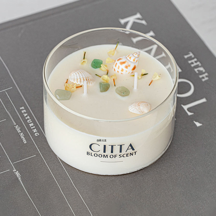 CITTA Simple White Series Scented Candle with Dry Flower and Shell 220G Scented Candle CITTA Gardenia 