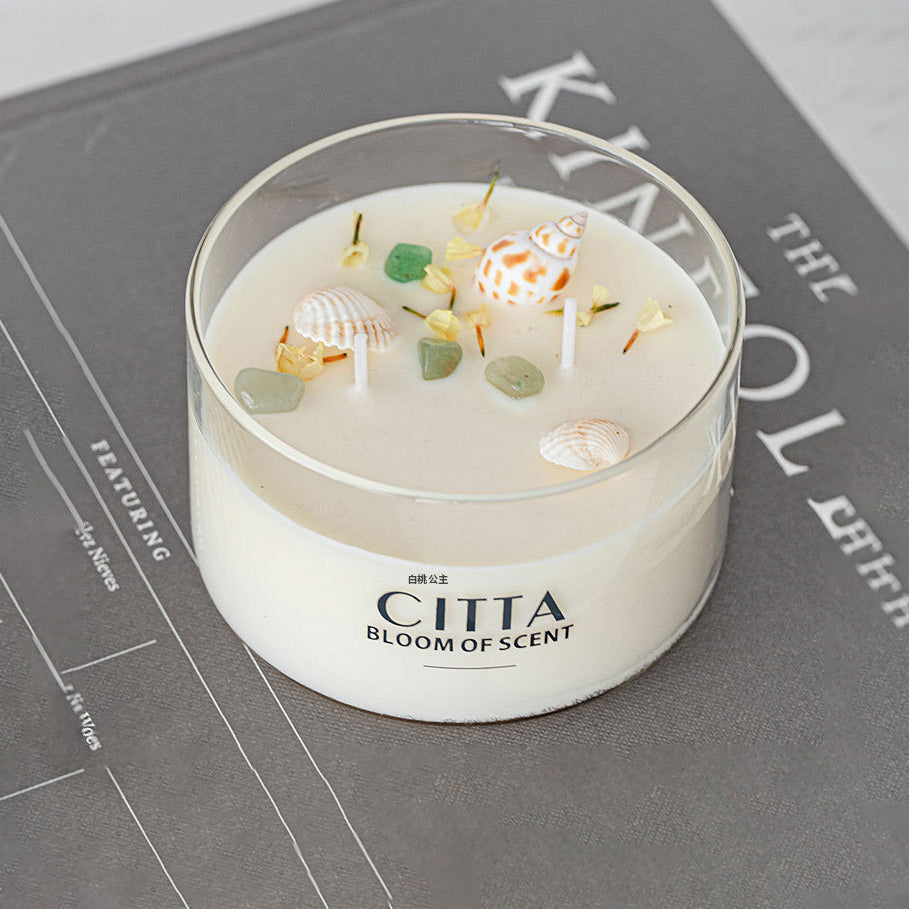 CITTA Simple White Series Scented Candle with Dry Flower and Shell 220G Scented Candle CITTA Zen Tea 
