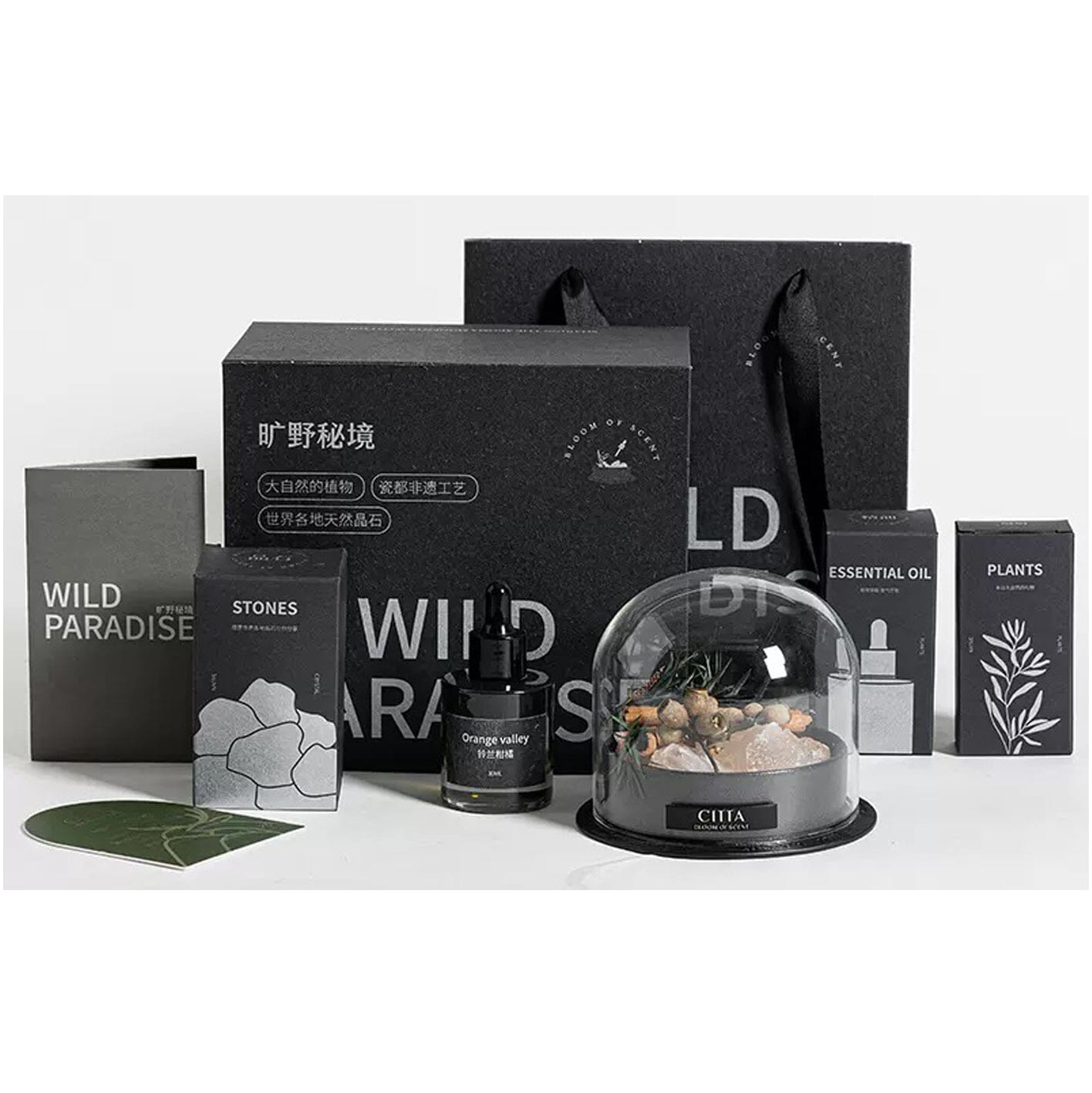 CITTA Wild Paradise Crystal Stone Diffuser Aromatherapy Gift Set with Dried Plants and High Purity Premium Essential Oil CITTA Himalayan Salt 