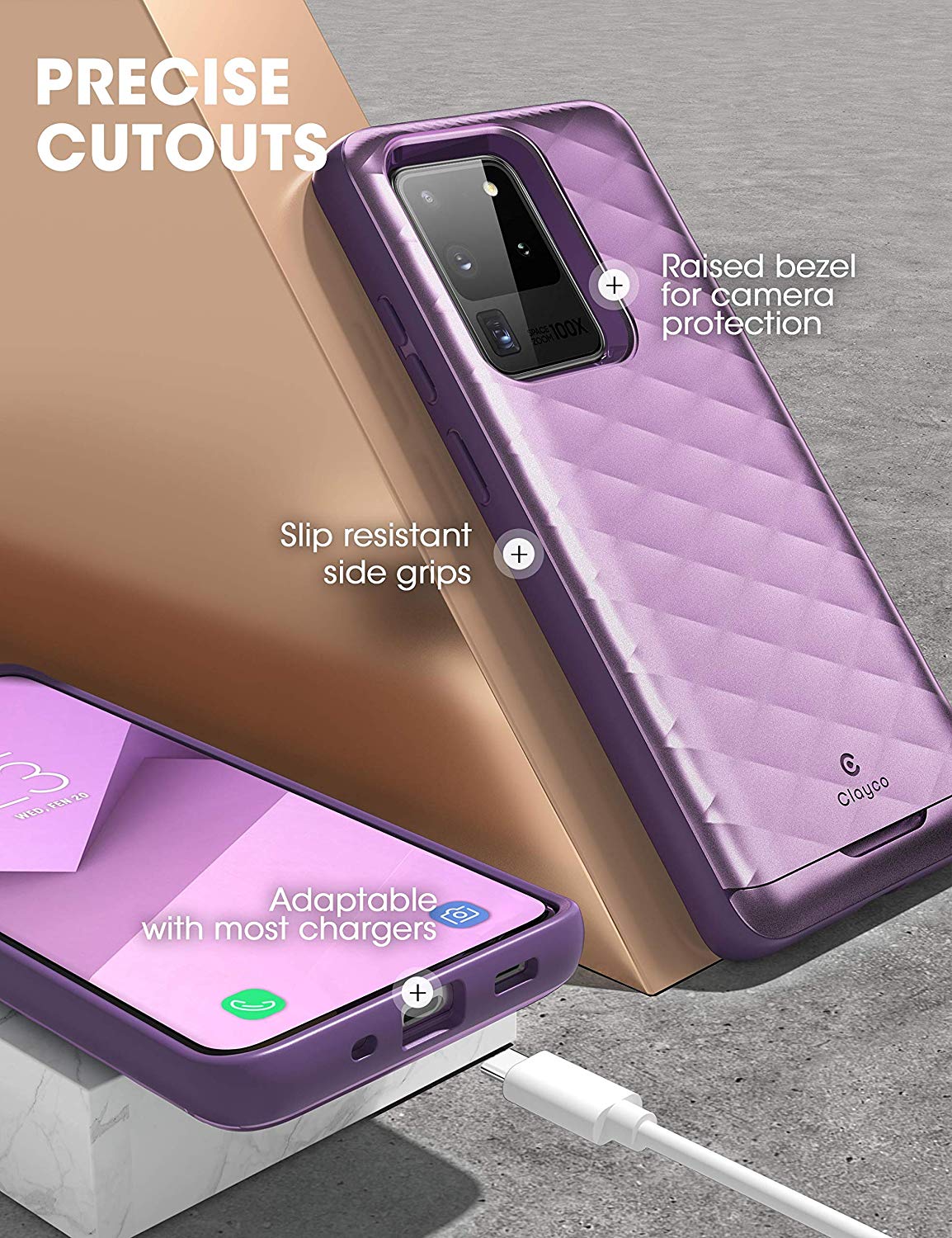 Clayco Argos Series Hybrid Protective Wallet Case for Samsung Galaxy S20 Ultra, Purple Samsung Case Clayco 