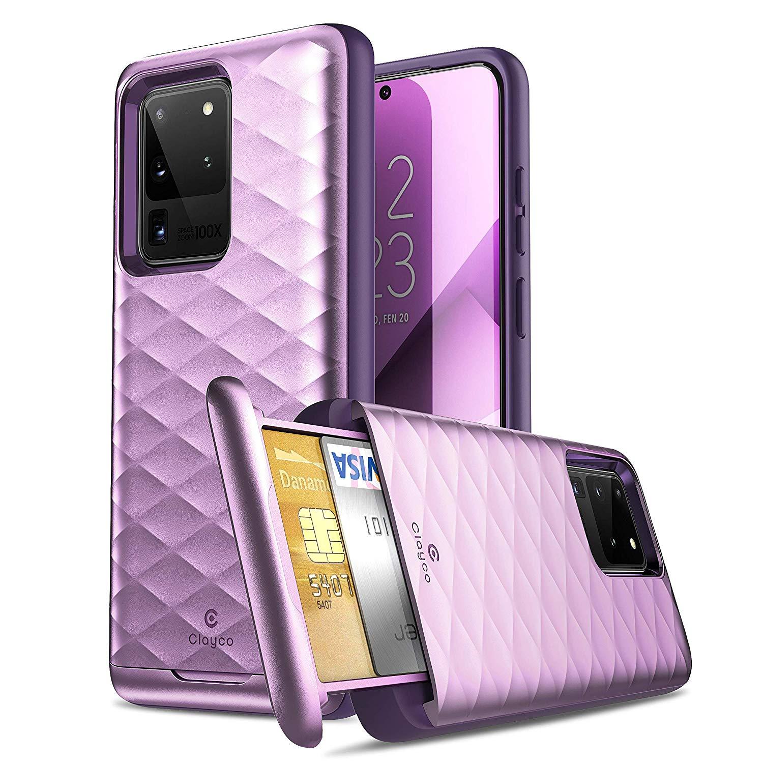 Clayco Argos Series Hybrid Protective Wallet Case for Samsung Galaxy S20 Ultra, Purple Samsung Case Clayco Purple 