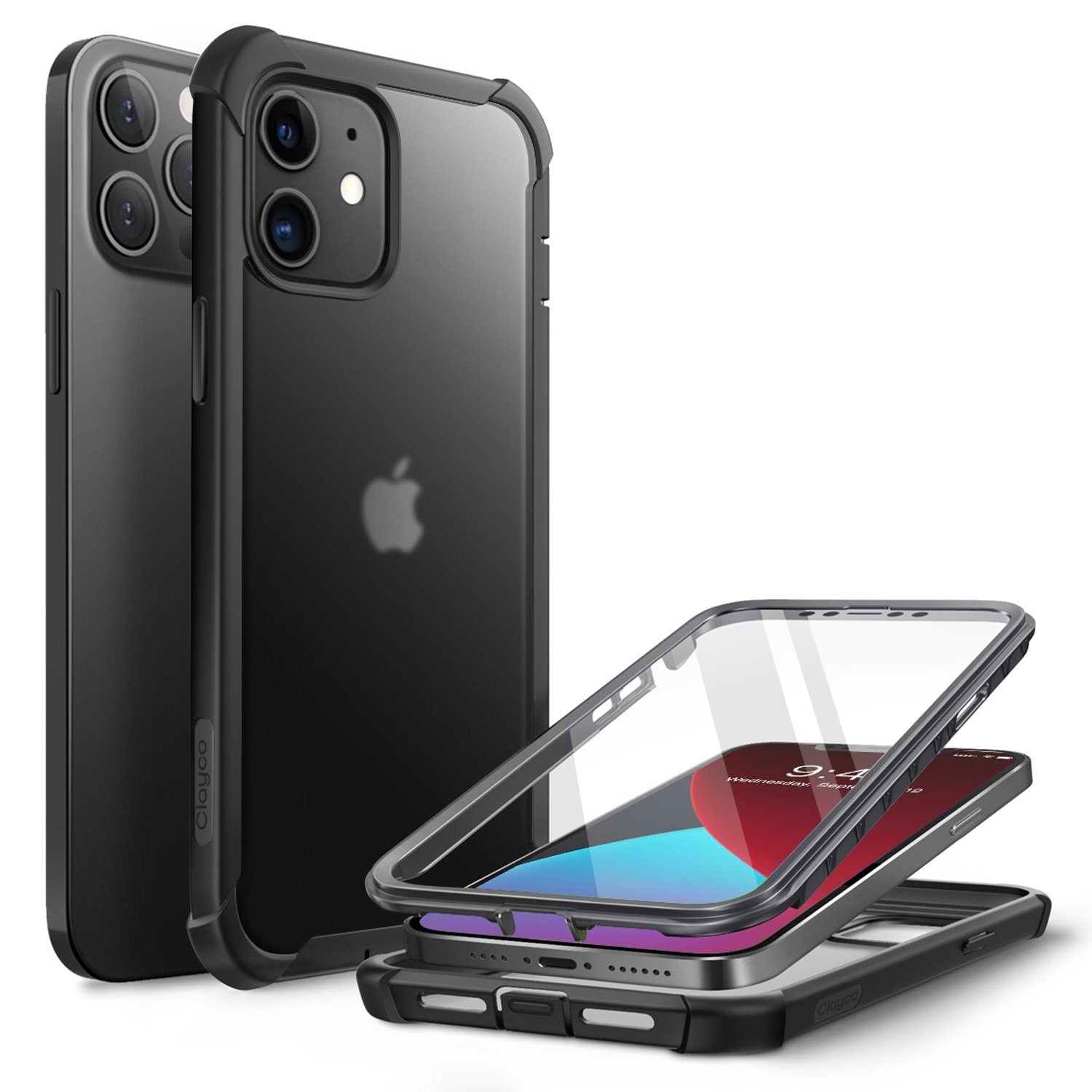 Clayco Forza Series Case for iPhone 12/12 Pro 6.1"(2020) with Built-in Screen Protector, Black Default Clayco 