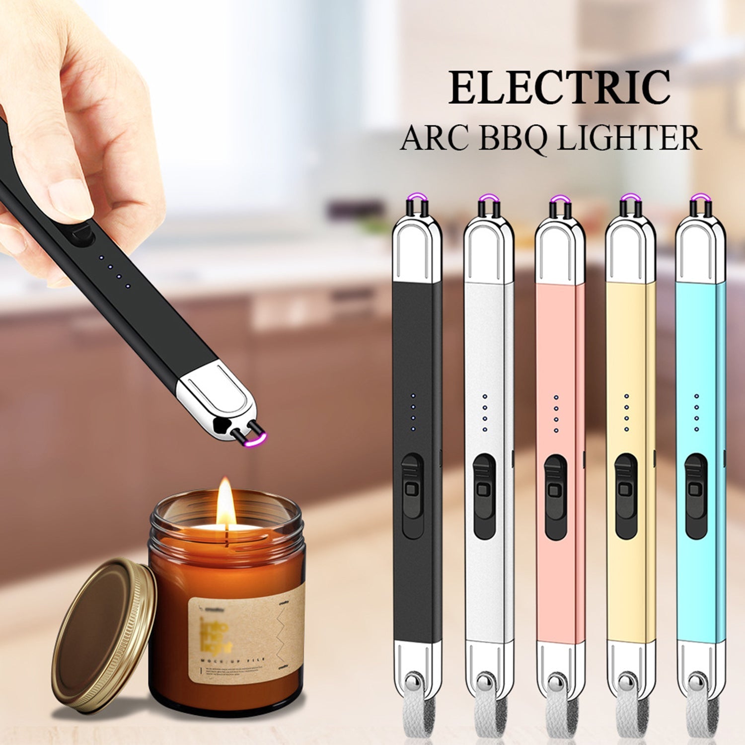 Electronic Candle Lighter USB Rechargeable Windproof Electric Arc Kitchen Lighter Kitchenware Gas Stove Lighter Scented Candle Accessories OEM 