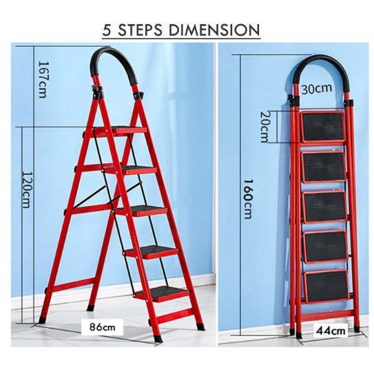 Foldable 5 Step Large Board Ladder with D Handle Default OEM 