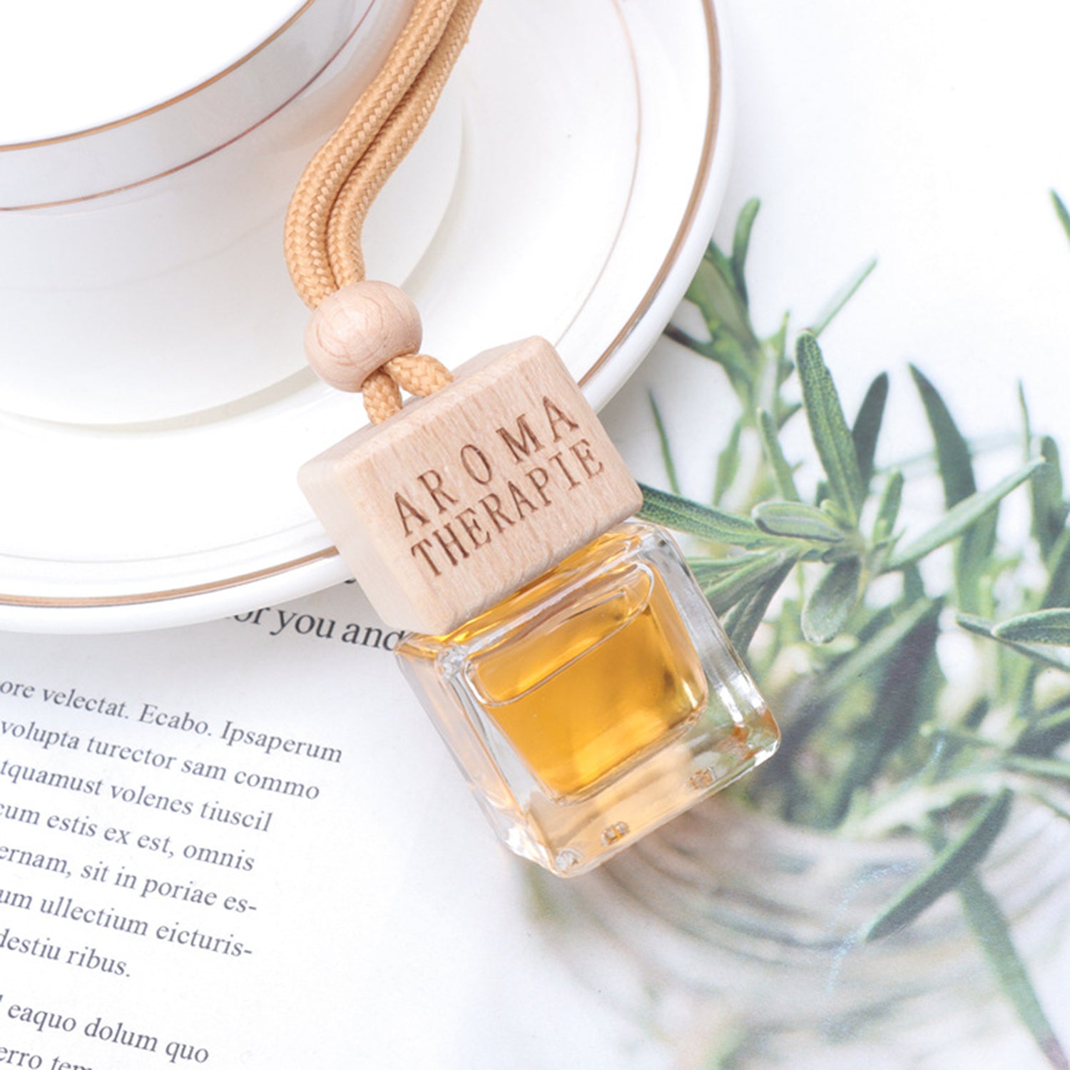 Hanging Car Perfume Wood Diffuser Air Freshener Pendant Aromatherapy Fragrance Purifier 10ML Lemon