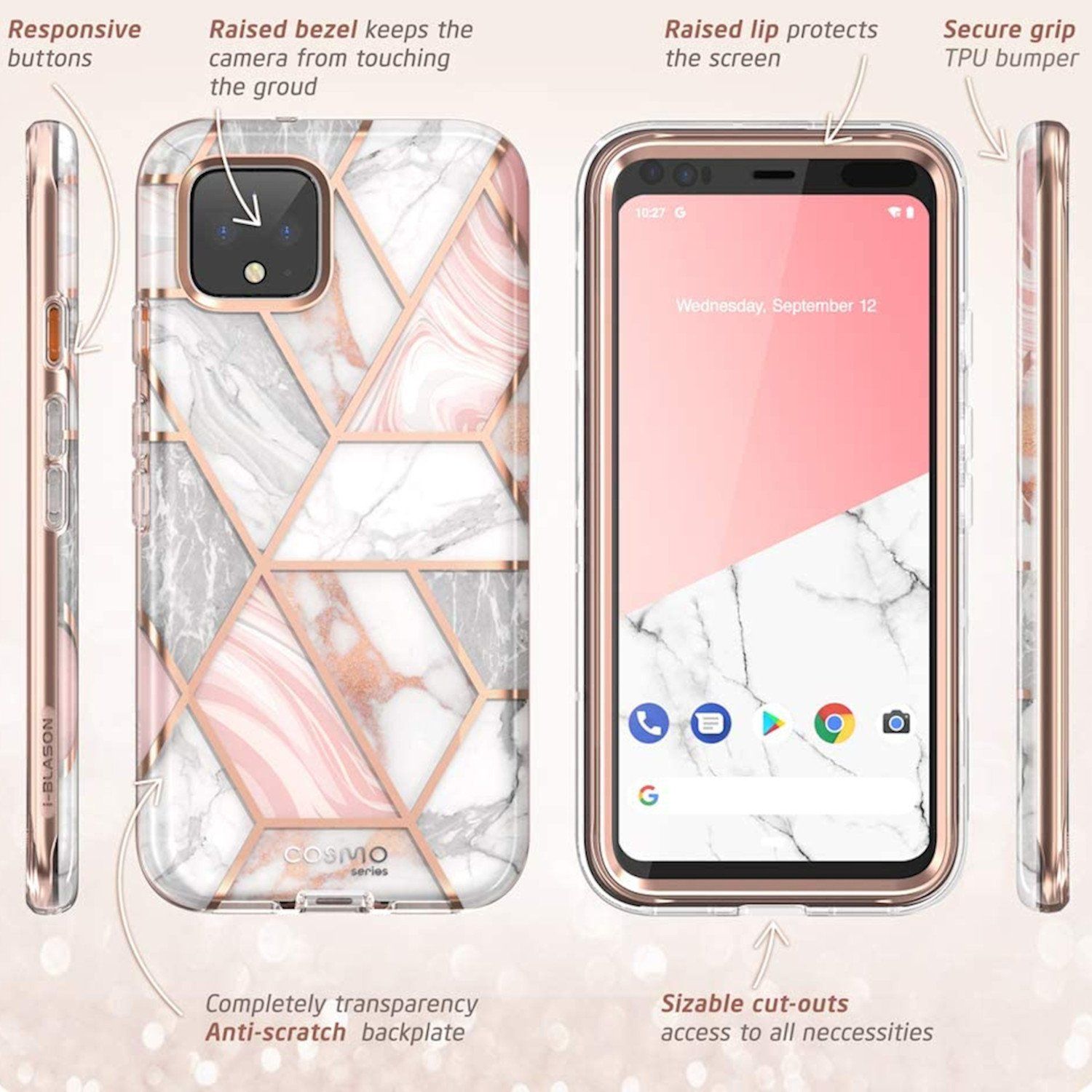 i-Blason Cosmo Series Case for Google Pixel 4 XL(With Build-in Screen Protector), Marble Google Case i-Blason 