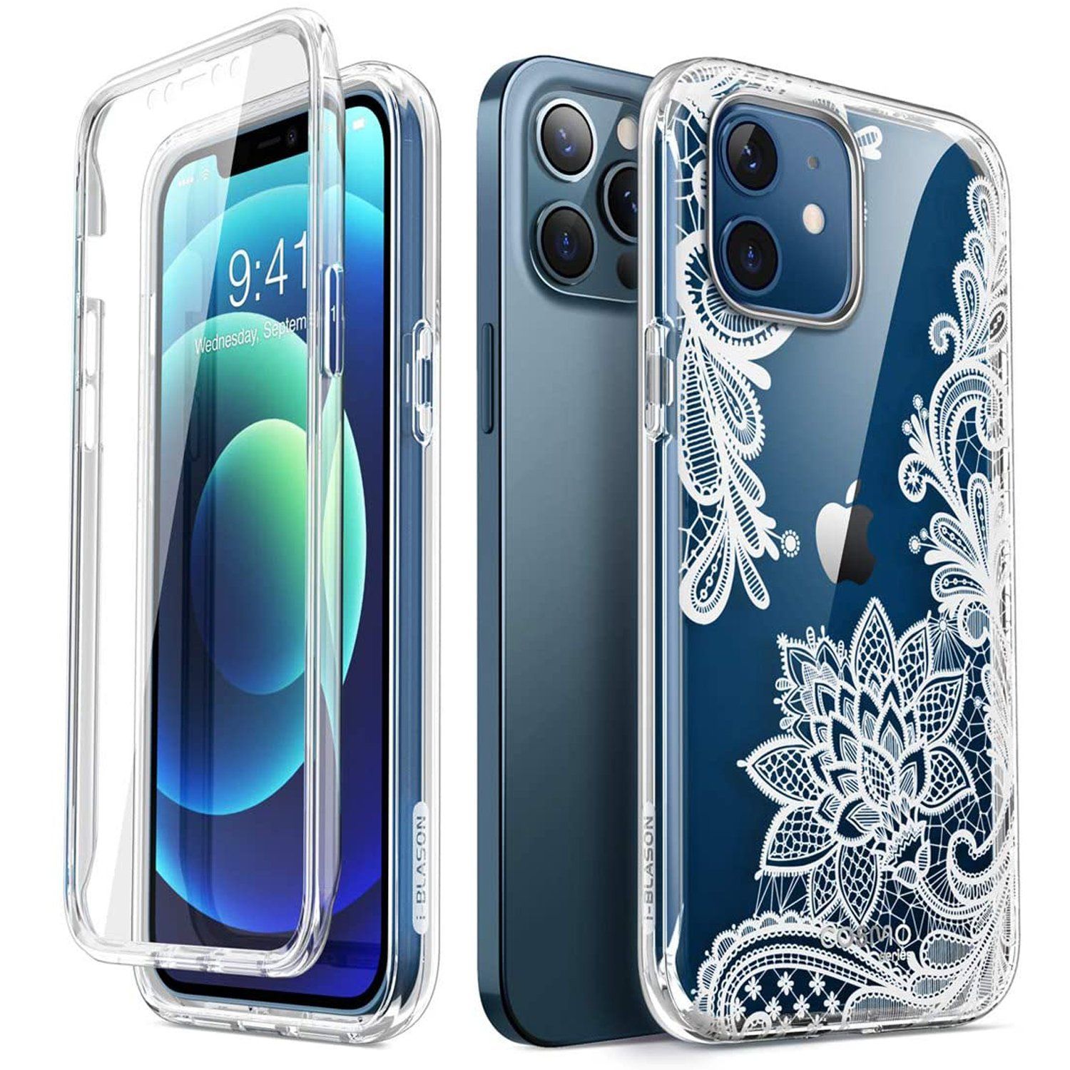 i-Blason Cosmo Series Case for iPhone 12/12 Pro 6.1"(2020)(With Build-in Screen Protector), Lace/White Default i-Blason 