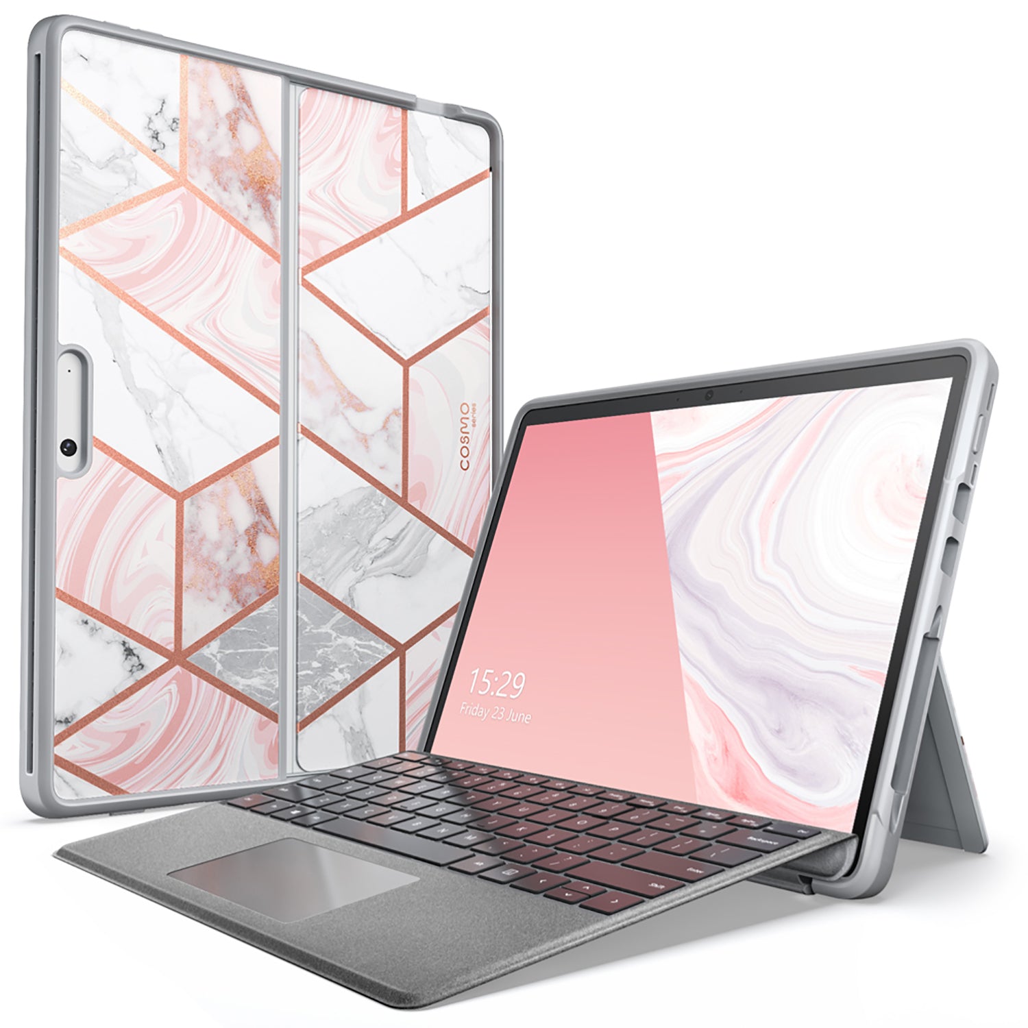 i-Blason Cosmo Series Slim Full-Body Stylish Protective Case with Pencil Holder for Microsoft Surface Pro 8 Compatible with Type Cover Keyboard Default i-Blason Marble 