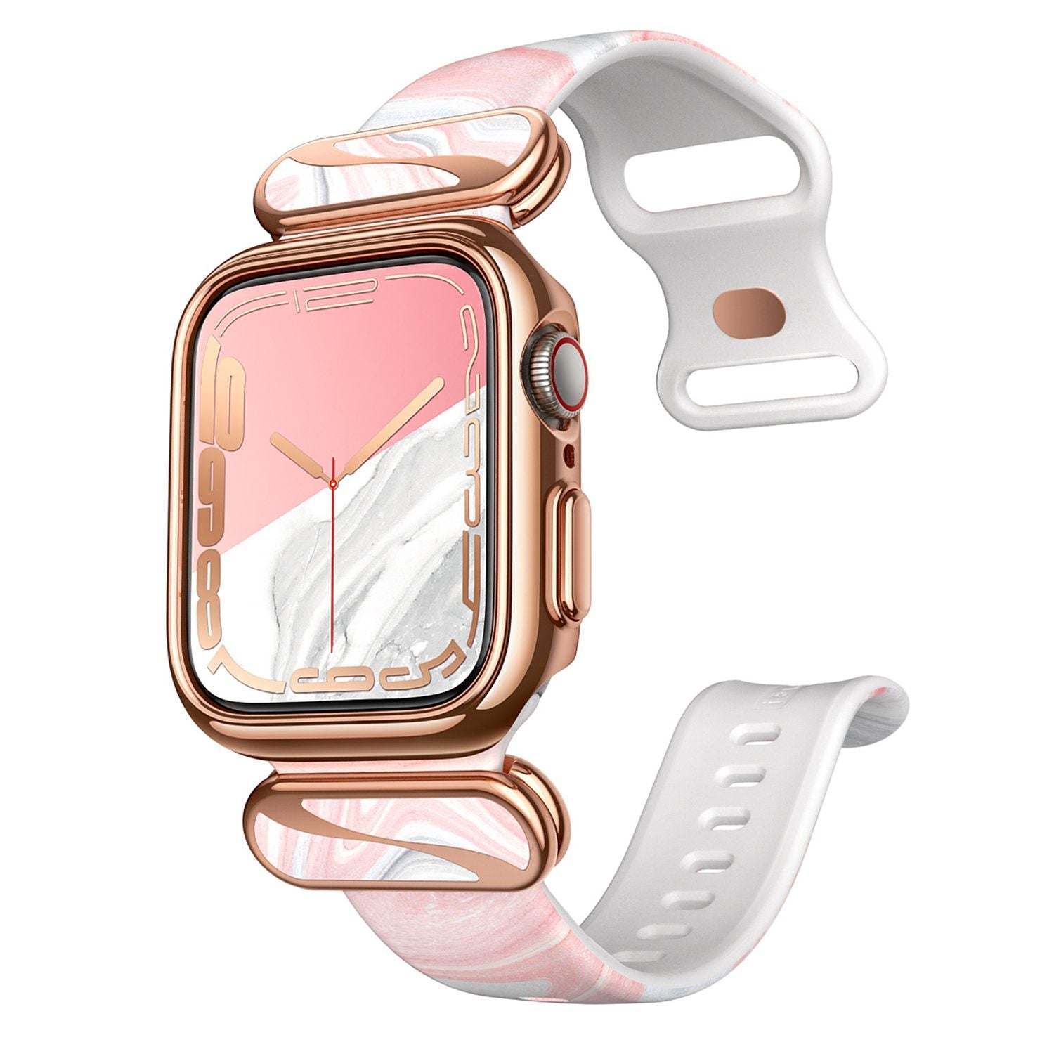 i-Blason Cosmo Stylish Sporty Protective Bumper Case with Adjustable Strap Bands for Apple Watch Series 7/6/SE/5/4 (44mm/45mm) Default i-Blason Marble 