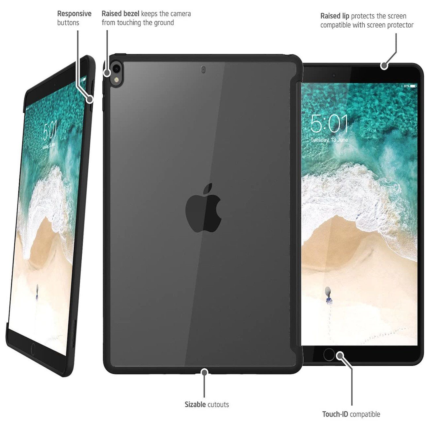 i-Blason Halo Series Clear Hybrid Keyboard Compatible Protective Case for iPad Pro(2017)/iPad Air 3(2019) 10.5", Black iPad Case i-Blason 