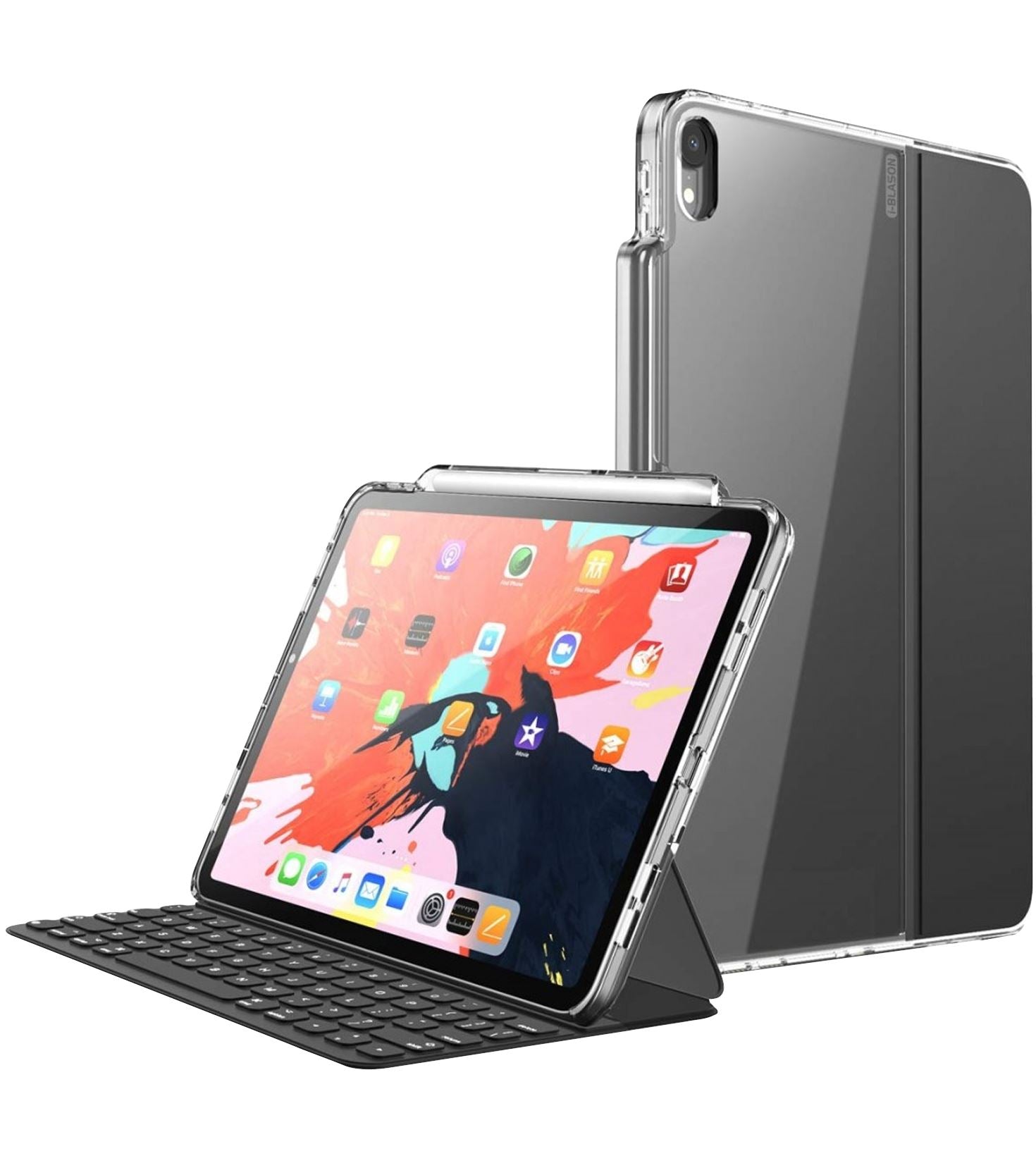 i-Blason Halo Series Clear Hybrid Keyboard Compatible Protective Case With Pencil Holder for iPad Pro 11"(2018), Black iPad Case i-Blason 