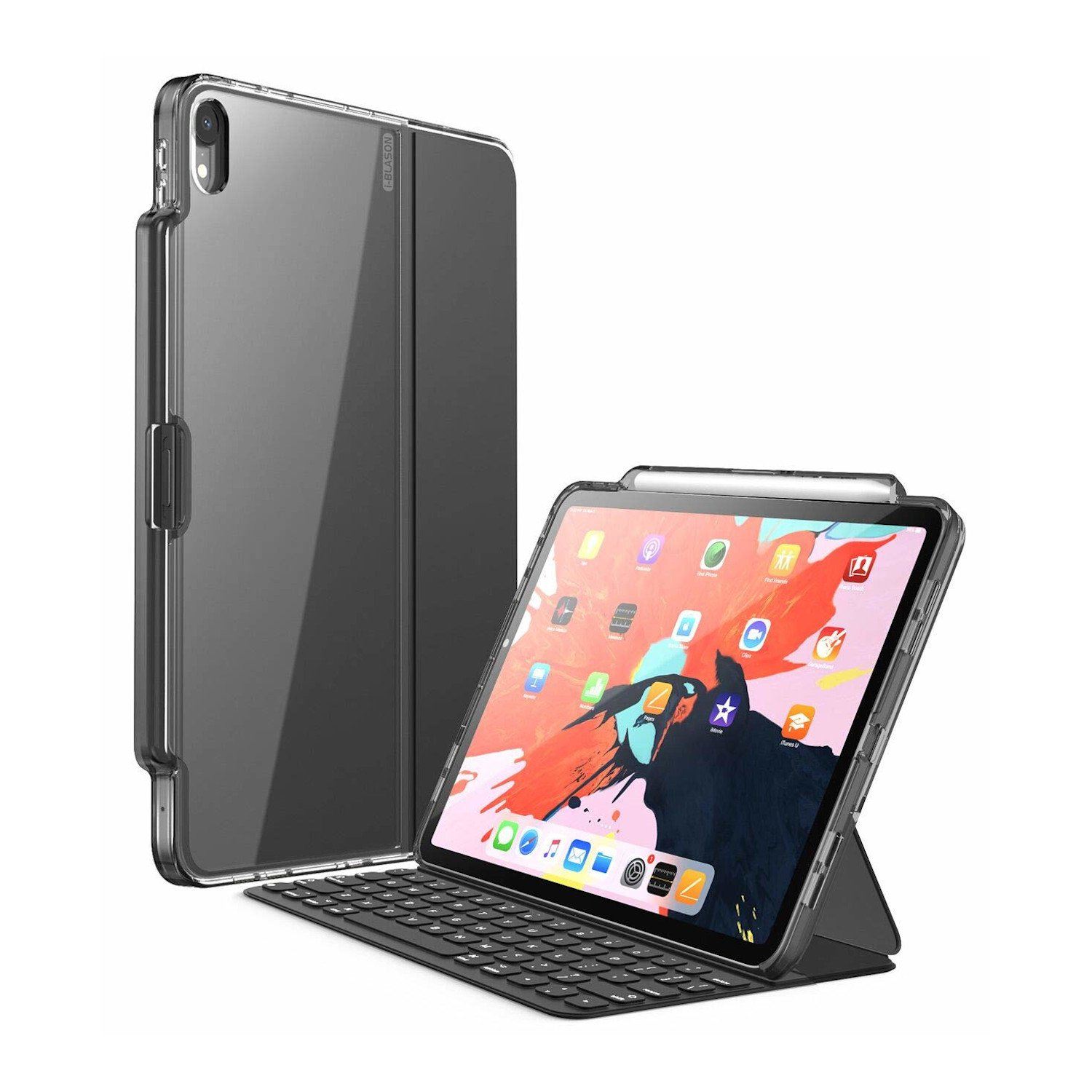 i-Blason Halo Series Clear Hybrid Keyboard Compatible Protective Case With Pencil Holder for iPad Pro 11"(2018), Black iPad Case i-Blason Black 