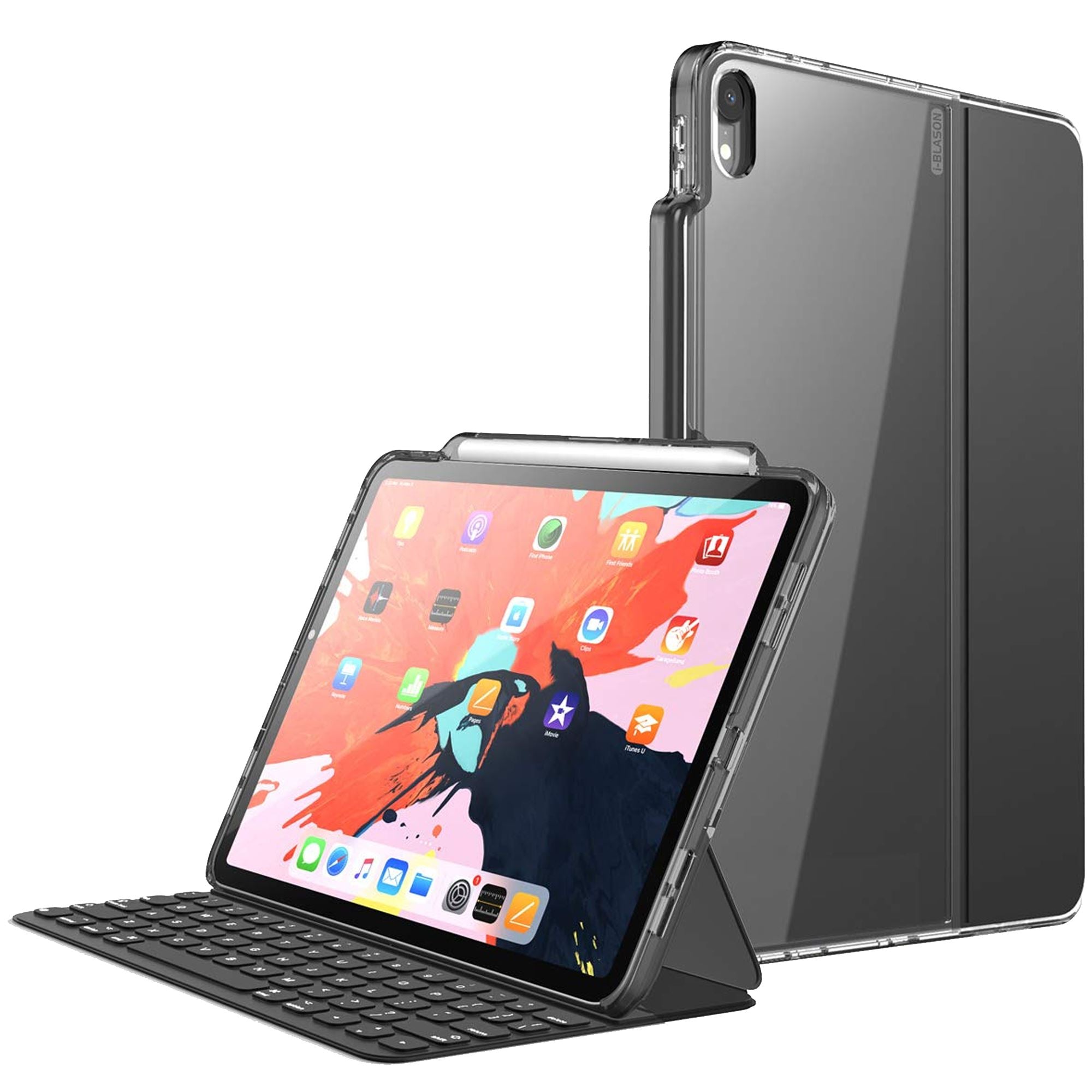 i-Blason Halo Series Clear Hybrid Keyboard Compatible Protective Case With Pencil Holder for iPad Pro 12.9"(2018), Black iPad Case i-Blason 