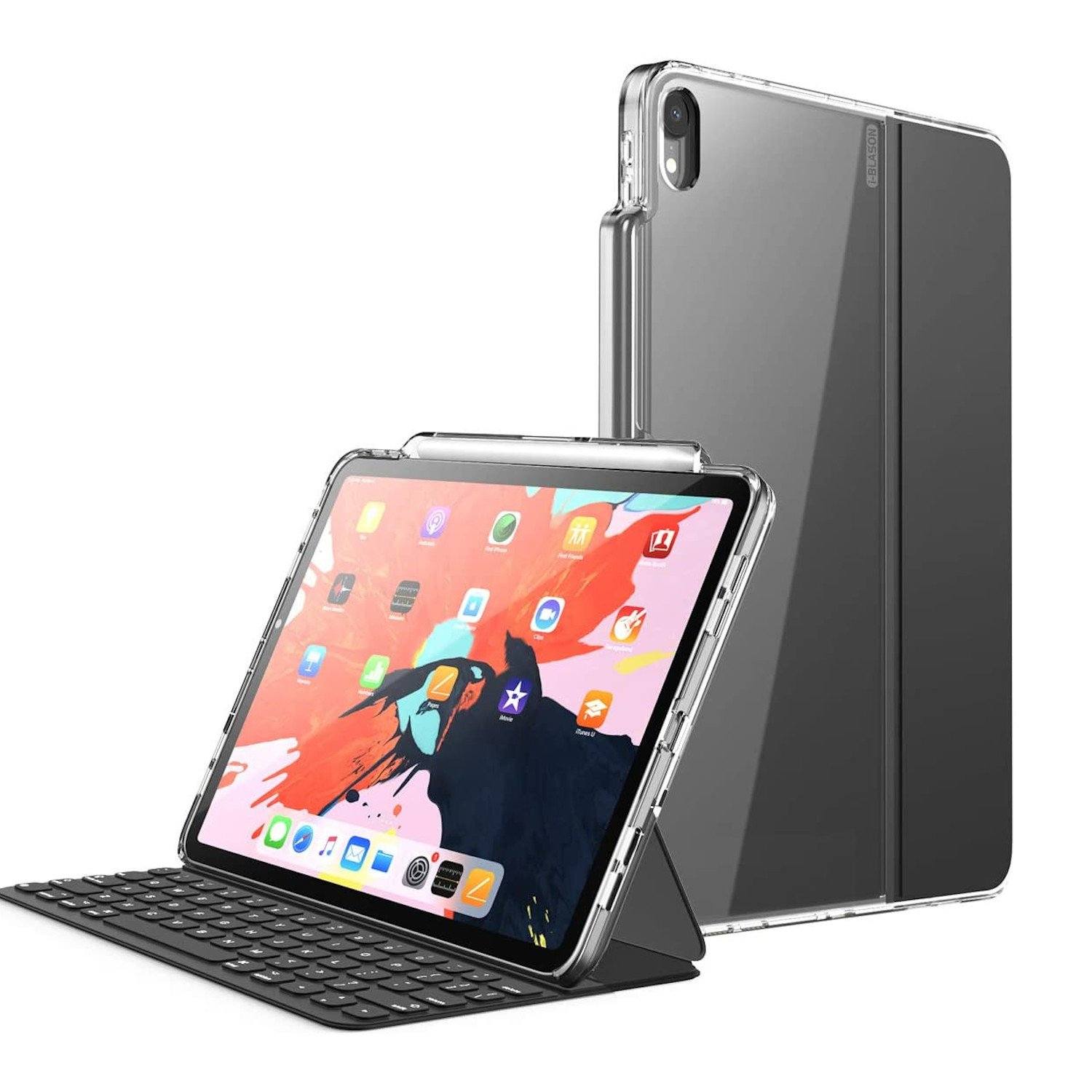 i-Blason Halo Series Clear Hybrid Keyboard Compatible Protective Case With Pencil Holder for iPad Pro 12.9"(2018), Black iPad Case i-Blason Black 