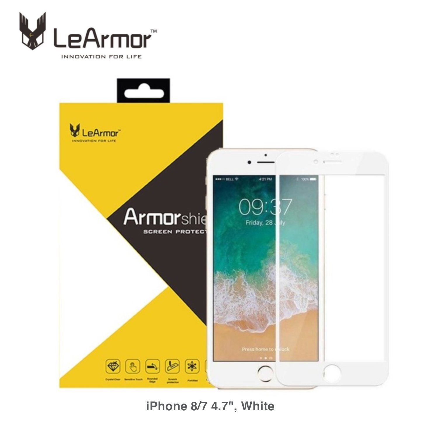 LeArmor 2.5D Diamond Tempered Glass Screen Protector for iPhone 8/7 4.7", White Tempered Glass LeArmor White 