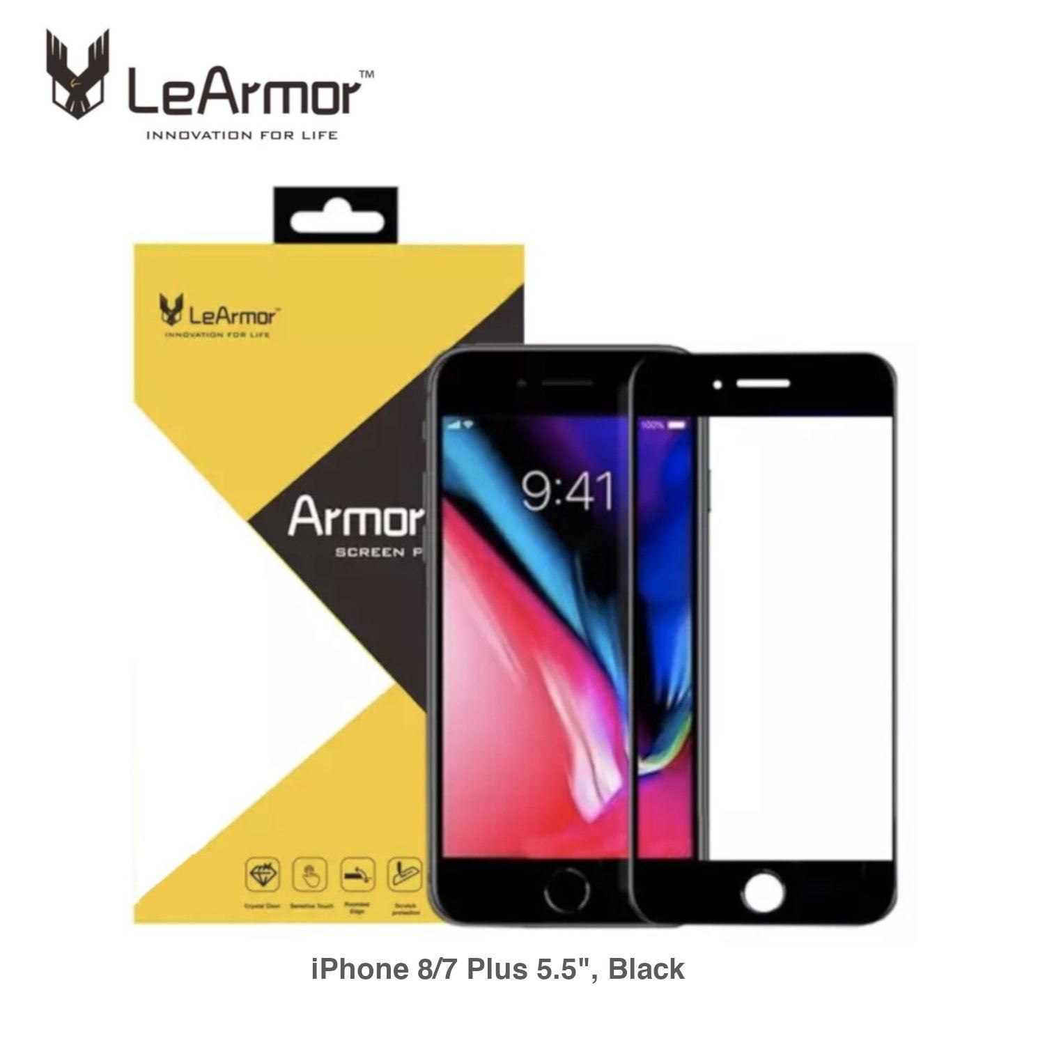 LeArmor 2.5D Diamond Tempered Glass Screen Protector for iPhone 8/7 Plus 5.5", Black Tempered Glass LeArmor Black 