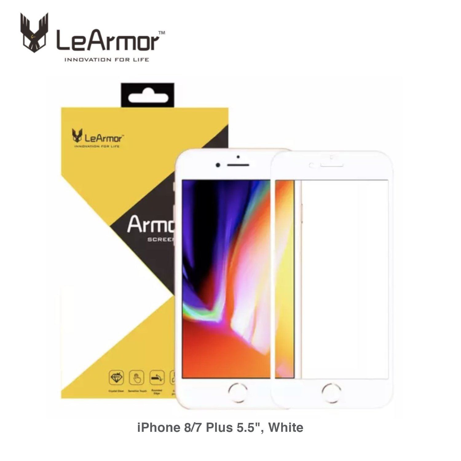 LeArmor 2.5D Diamond Tempered Glass Screen Protector for iPhone 8/7 Plus 5.5", White Tempered Glass LeArmor White 