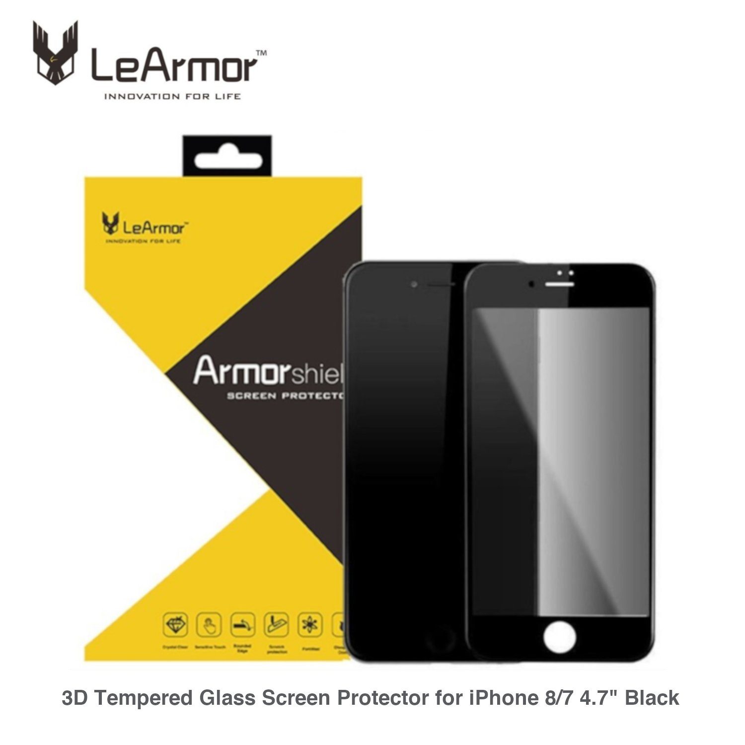 LeArmor 3D Tempered Glass Screen Protector for iPhone 8/7 4.7", Black Tempered Glass LeArmor Black 