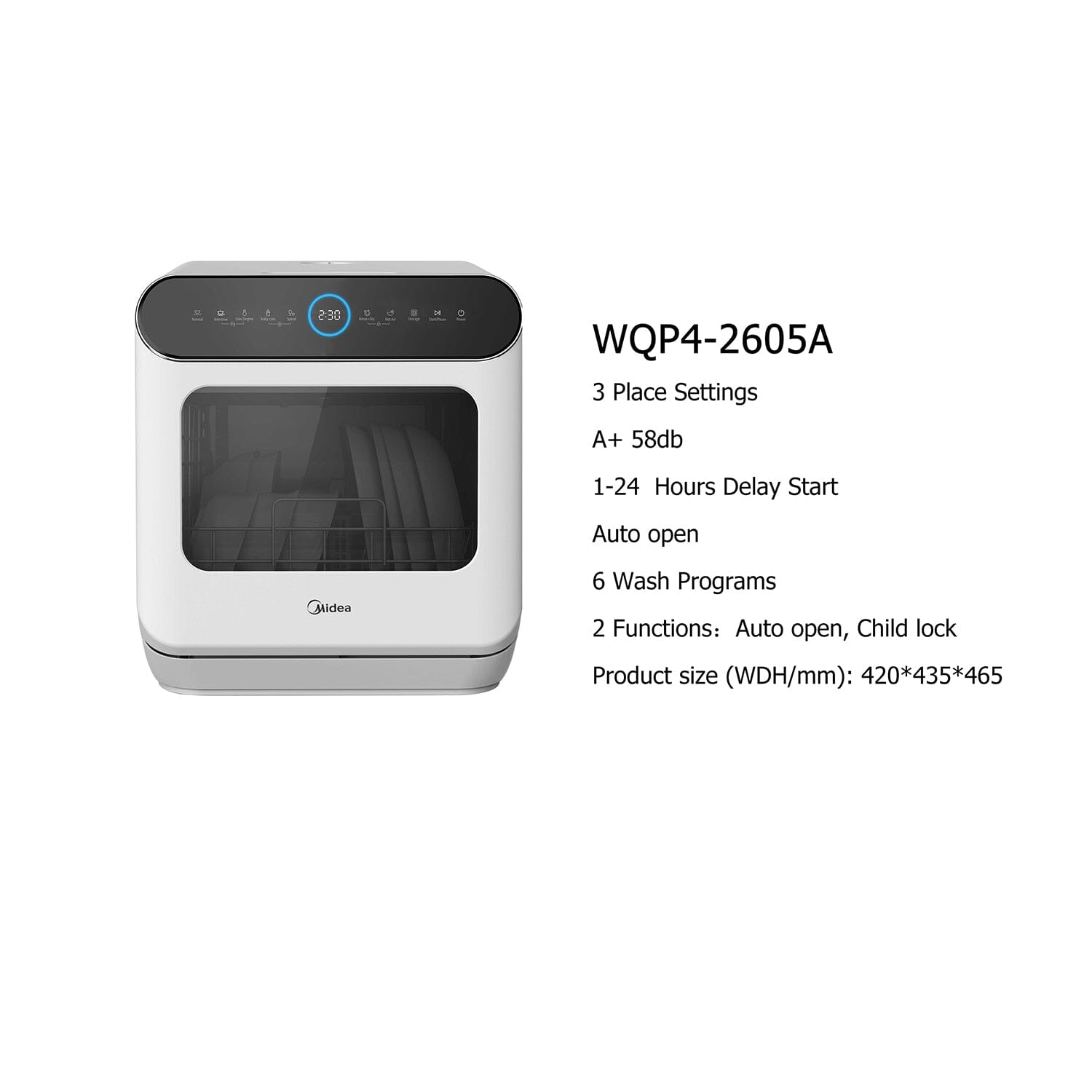 Midea 6L Health Washing Mini Plus Dishwasher White,MDWS-2703 Midea 