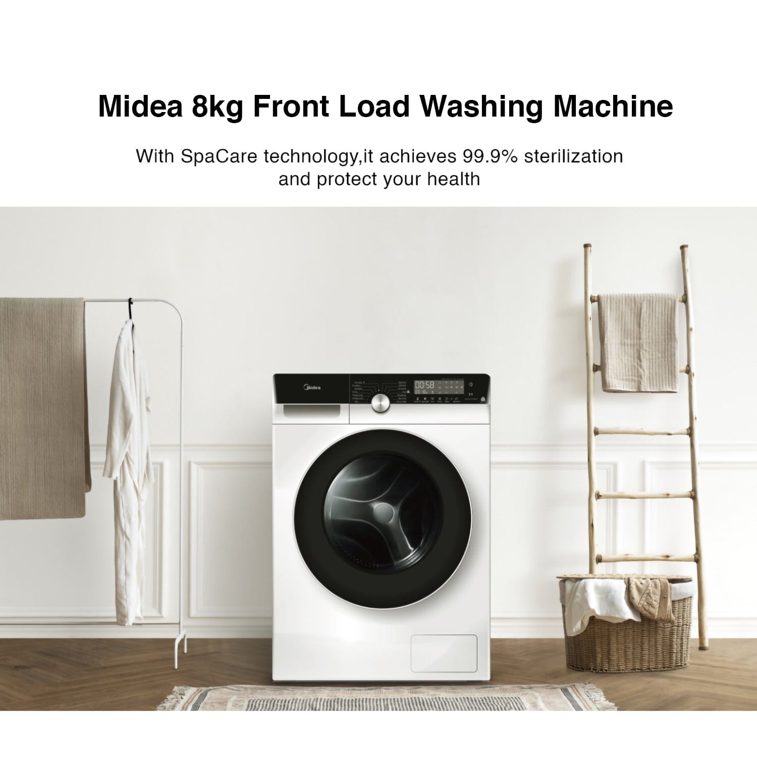 Midea 8kg MFK868W White Front Load Washing Machine, Water Efficiency 3 Ticks Midea 