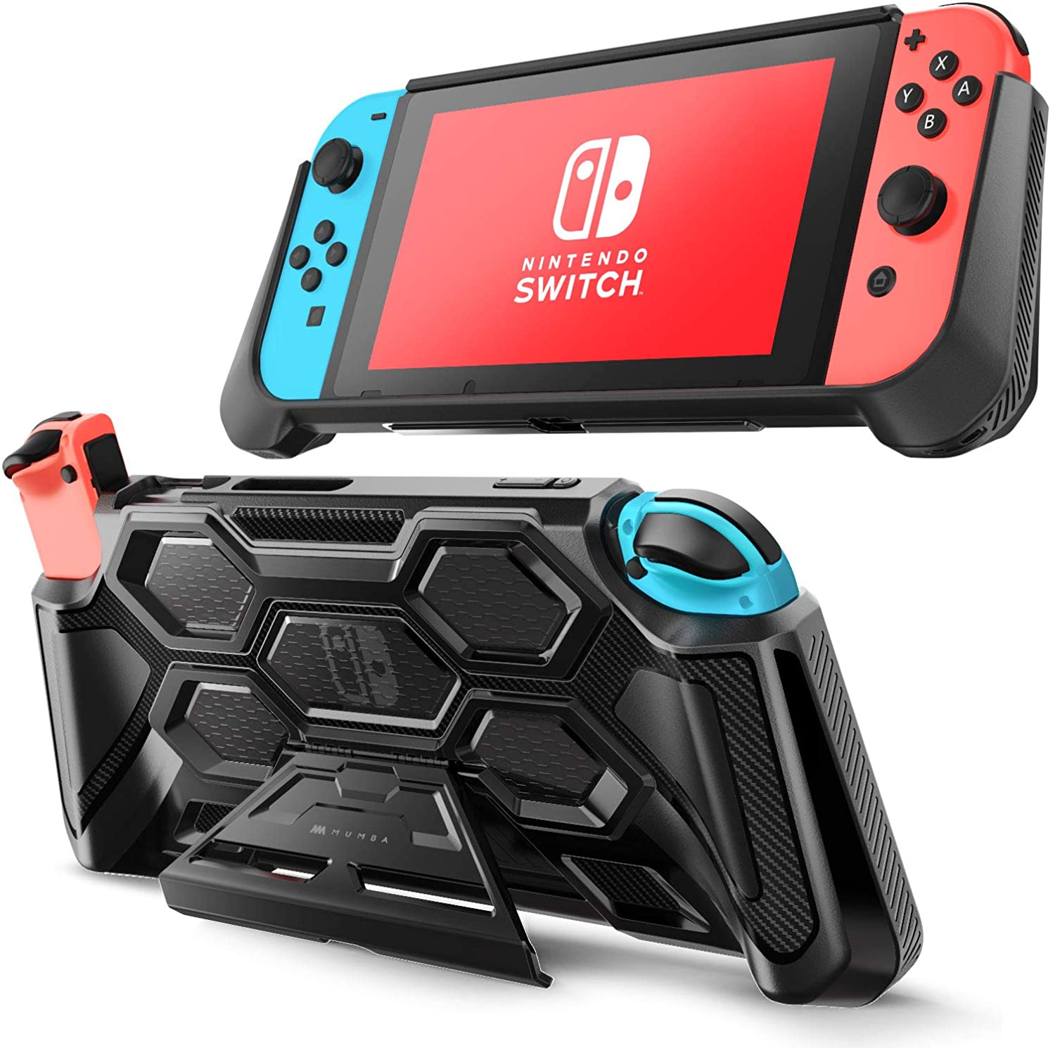 Mumba Battle Series Heavy Duty Grip Case for Nintendo Switch with Kickstand, Black Nintendo Switch Case Mumba 
