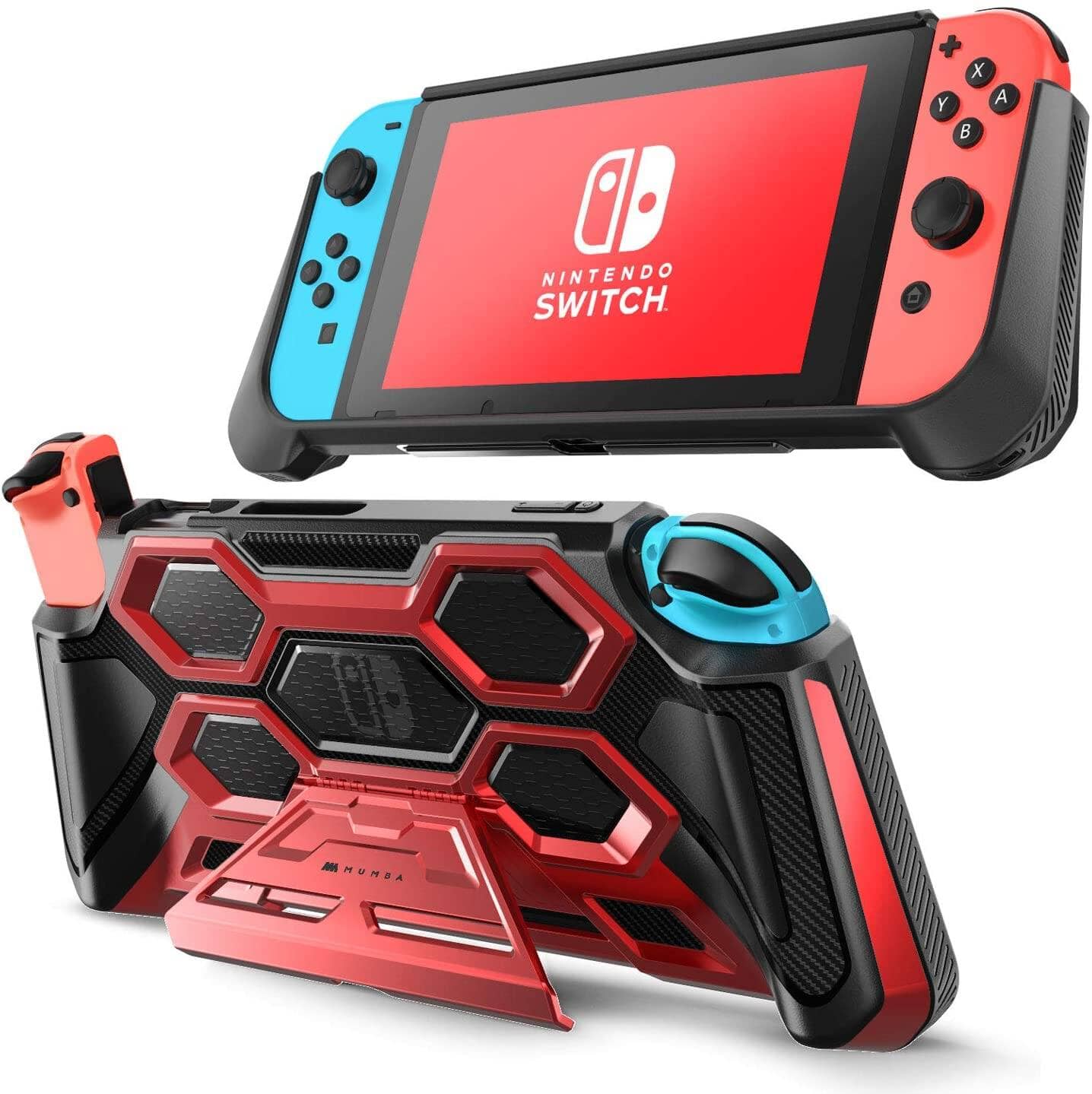 Mumba Battle Series Heavy Duty Grip Case for Nintendo Switch with Kickstand, Black/ Red Nintendo Switch Series Mumba Red 