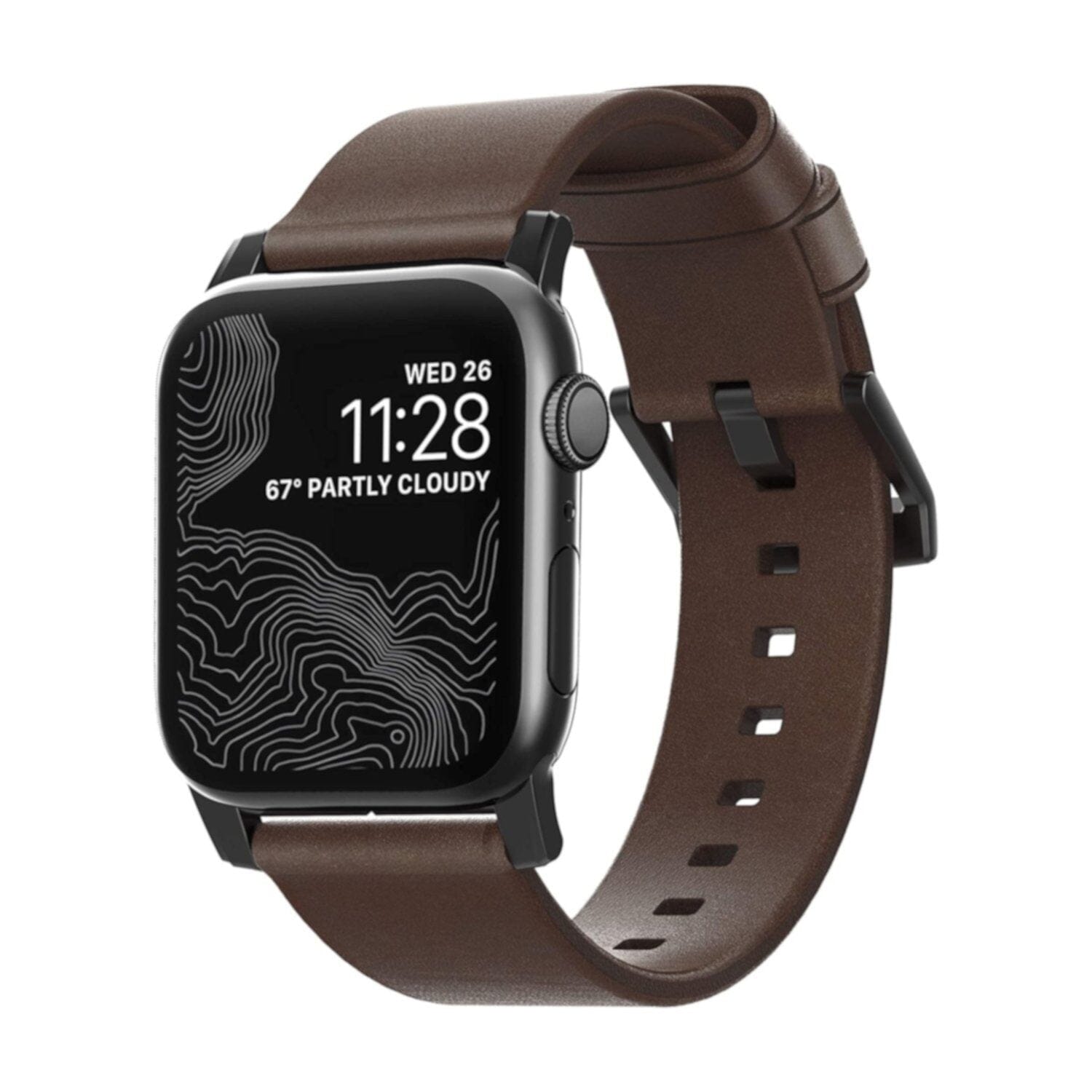 NOMAD Modern Band Leather Strap for Apple Watch 49mm/45mm/44mm/42mm By Horween® Leather(Rustic Brown/Silver Hardware,Black Hardware) Watch Bands NOMAD Black Hardware 