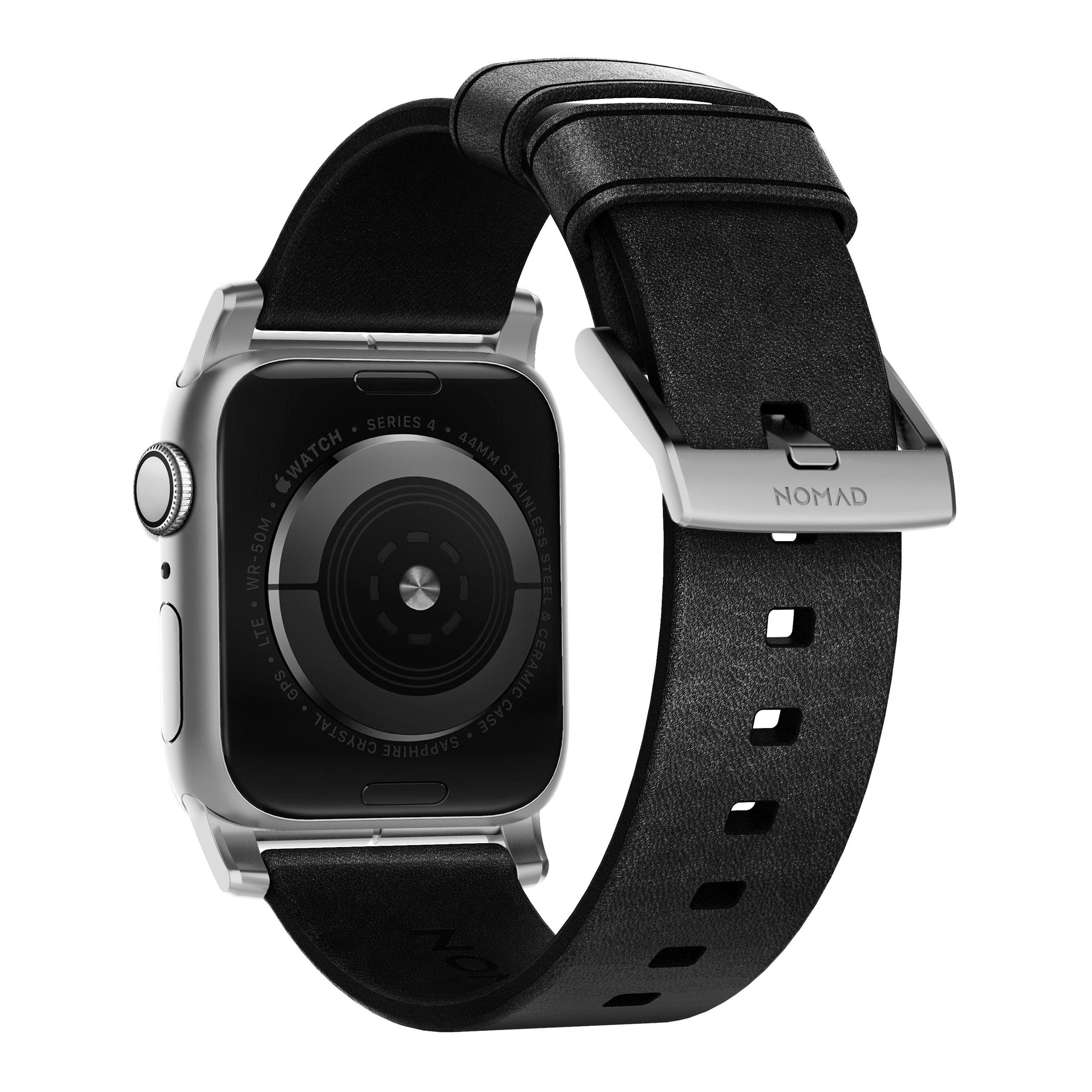NOMAD Modern Strap Black Horween Leather for Apple Watch 44mm/42mm, Silver Hardware Apple Watch Strap NOMAD 