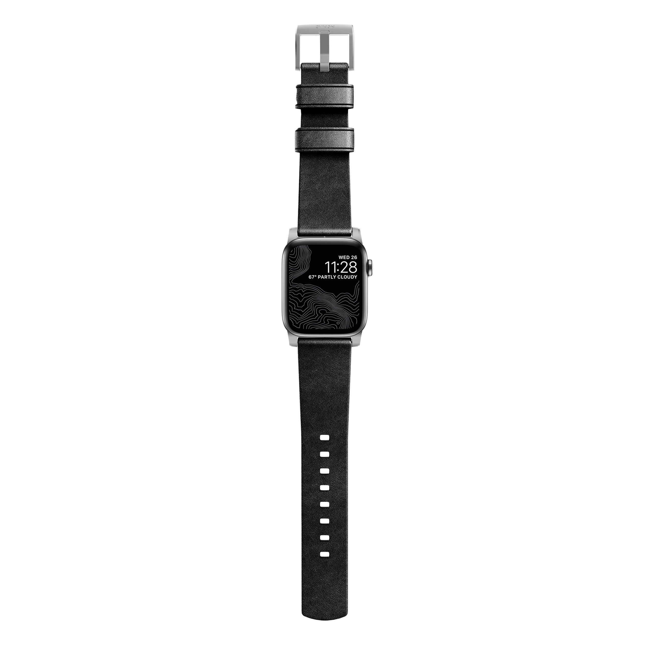 NOMAD Modern Strap Black Horween Leather for Apple Watch 44mm/42mm, Silver Hardware Apple Watch Strap NOMAD 