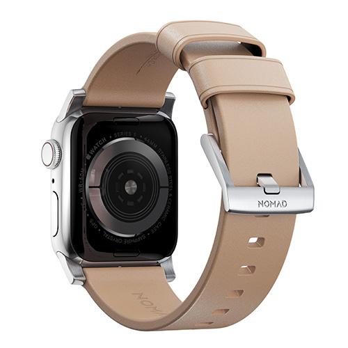 NOMAD Modern Strap Natural Horween Leather for Apple Watch 45mm/44mm/42mm, Silver Hardware Apple Watch Strap NOMAD 