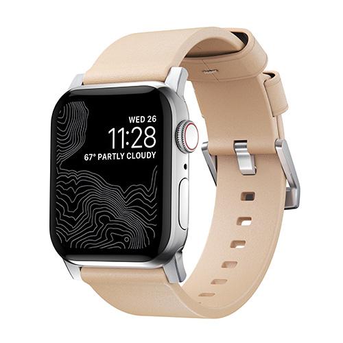 NOMAD Modern Strap Natural Horween Leather for Apple Watch 45mm/44mm/42mm, Silver Hardware Apple Watch Strap NOMAD 