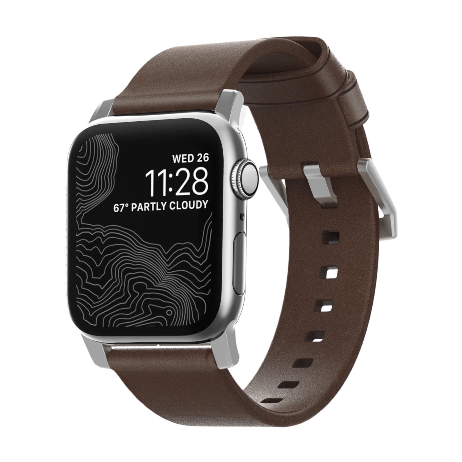 NOMAD Modern Strap Rustic Brown Horween Leather for Apple Watch 44mm/42mm, Silver Hardware Apple Watch Strap NOMAD 