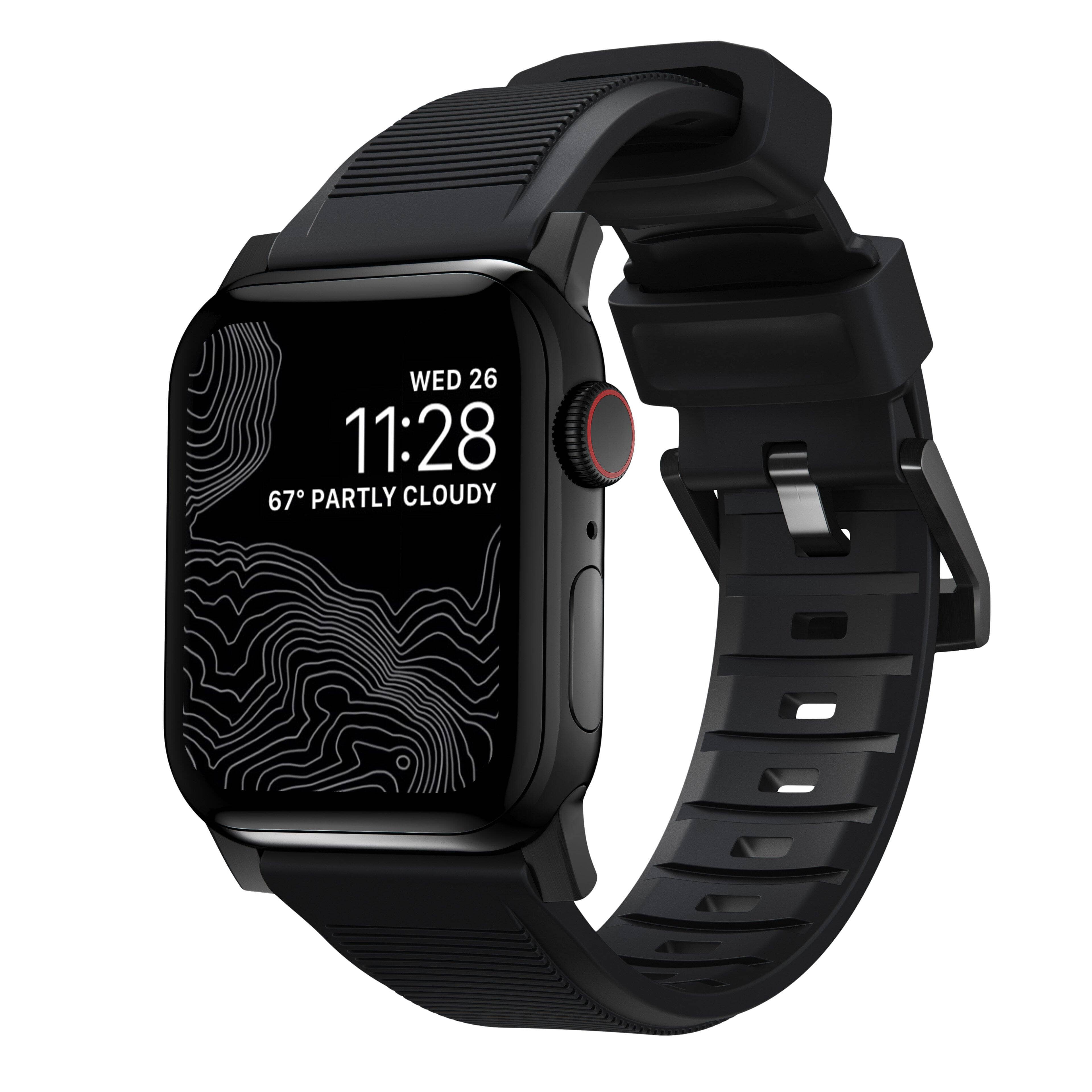 NOMAD Rugged Band Black for Apple Watch 41mm/40mm/38mm, (Black/Silver Hardware) Watch Bands NOMAD Silver hardware 