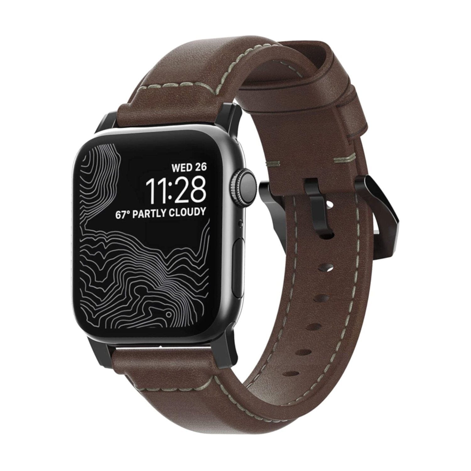 NOMAD Traditional Band for Apple Watch 49mm/45mm/44mm/42mm By Horween® Leather(Rustic Brown/Silver Hardware, Black Hardware) Watch Bands NOMAD Black Hardware 