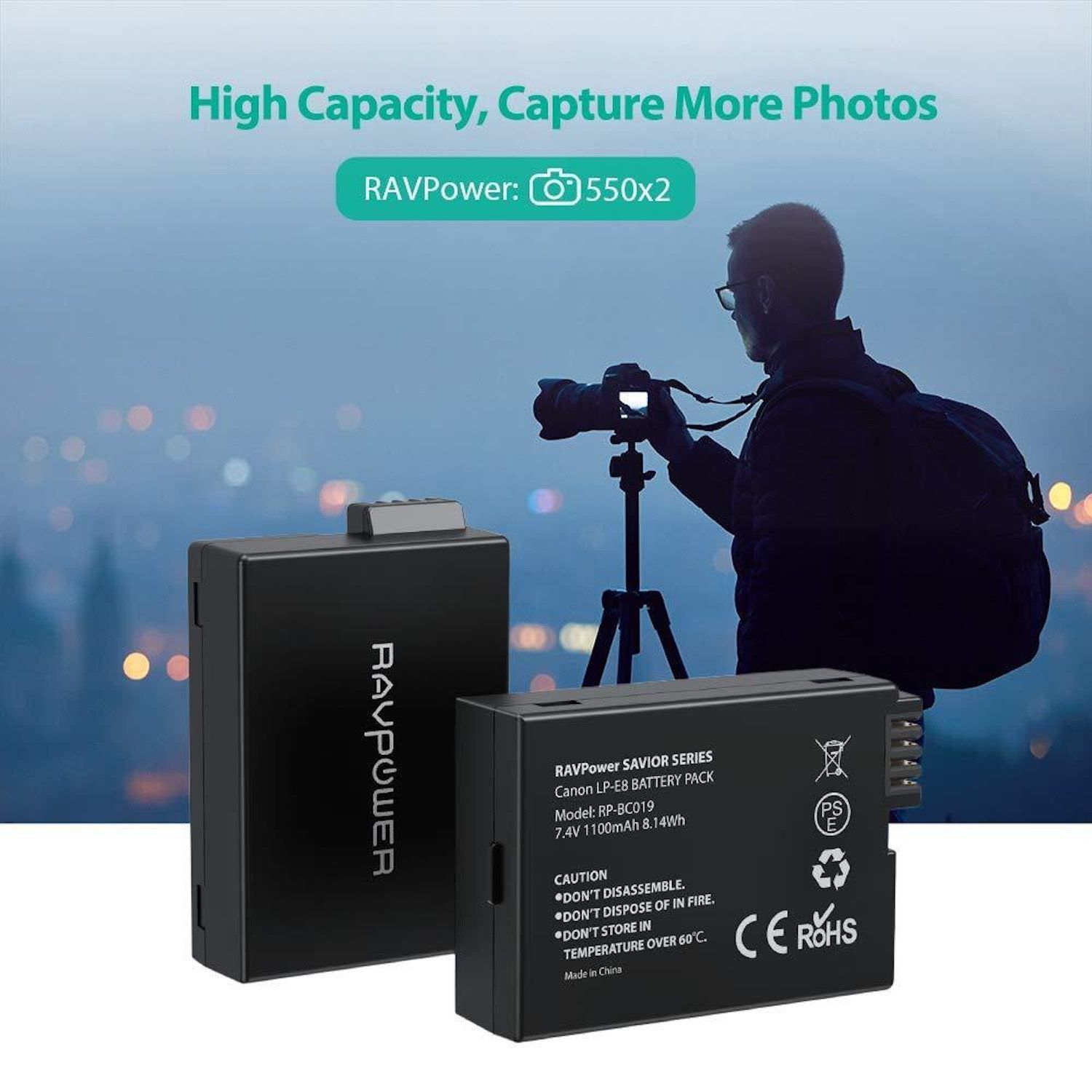 RAVPower Camera Battery Canon LP-E8(2000mAh)*2 + Charger Set(RP-BC019) Camera Battery RAVPower 