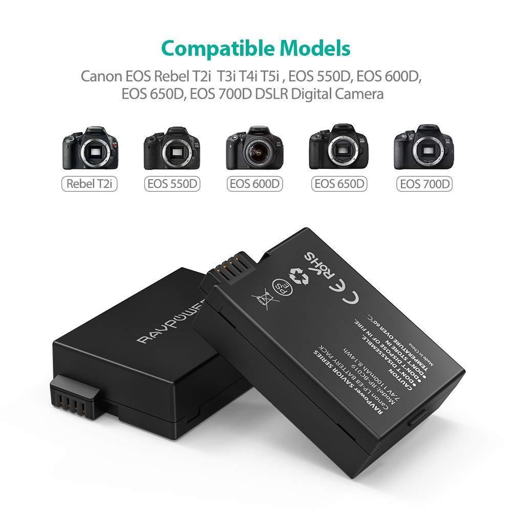 RAVPower Camera Battery Canon LP-E8(2000mAh)*2 + Charger Set(RP-BC019) Camera Battery RAVPower 