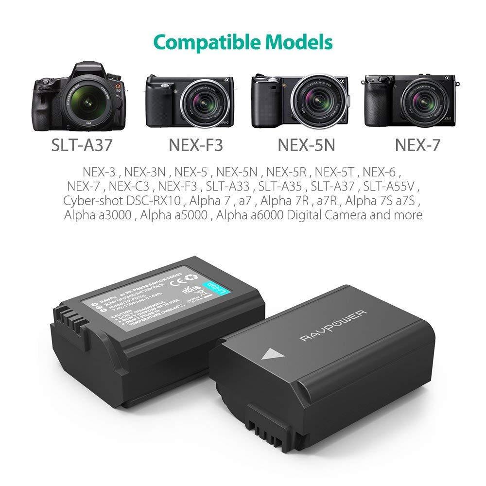 RAVPower Camera Battery Sony FW50(1100mAh)*2 + Charger Set(RP-PB056) Camera Battery RAVPower 