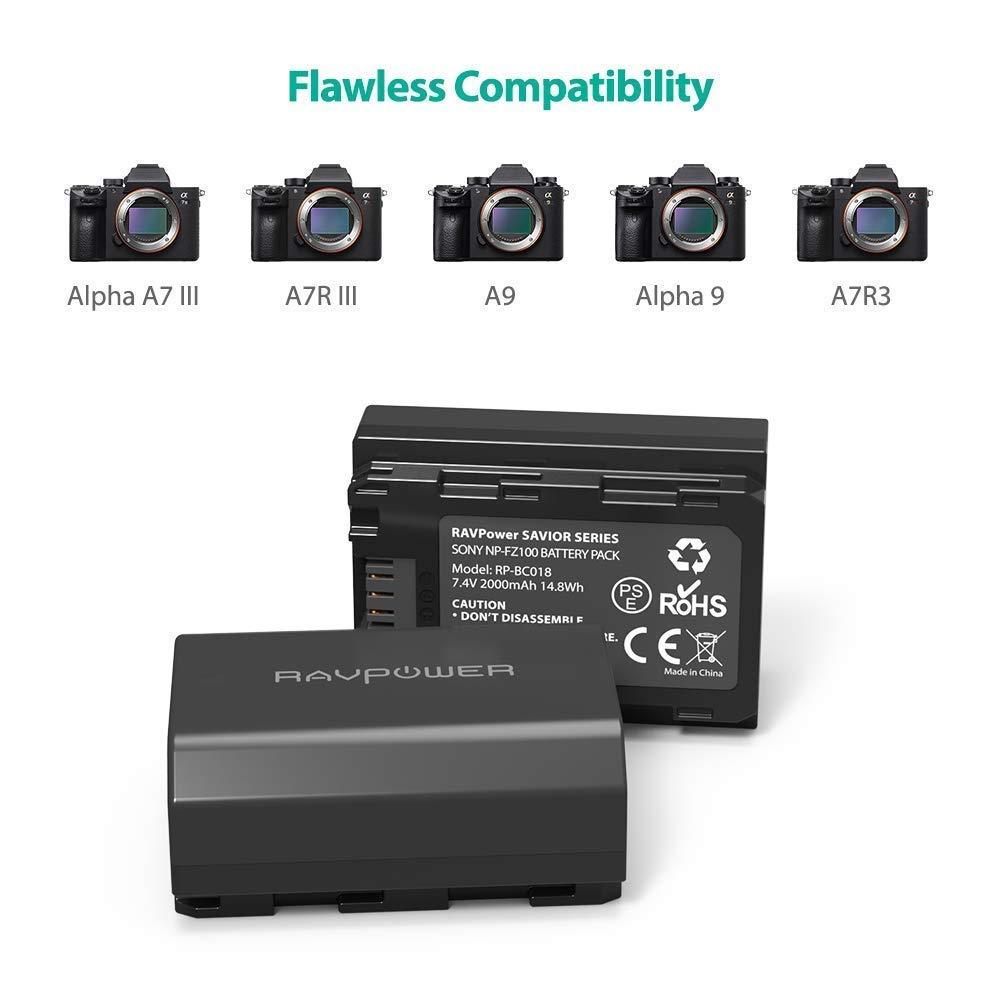 RAVPower Camera Battery Sony NP-FZ100(2000mAh)*2 + Charger Set(RP-BC018) Camera Battery RAVPower 