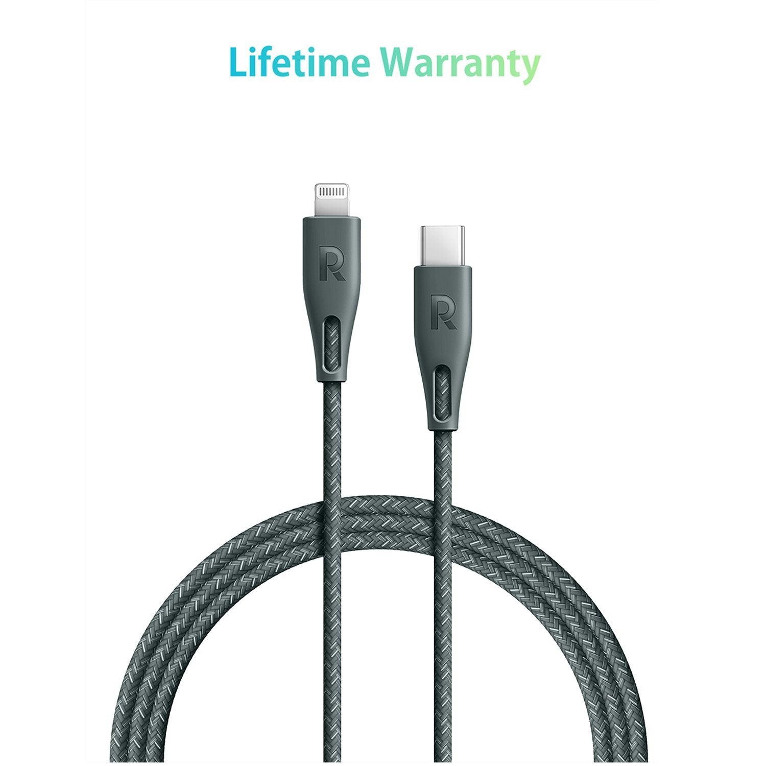 RAVPower Type-C To Lightning Nylon Braided Cable 0.3M(RP-CB1003), Green Cable RAVPower 