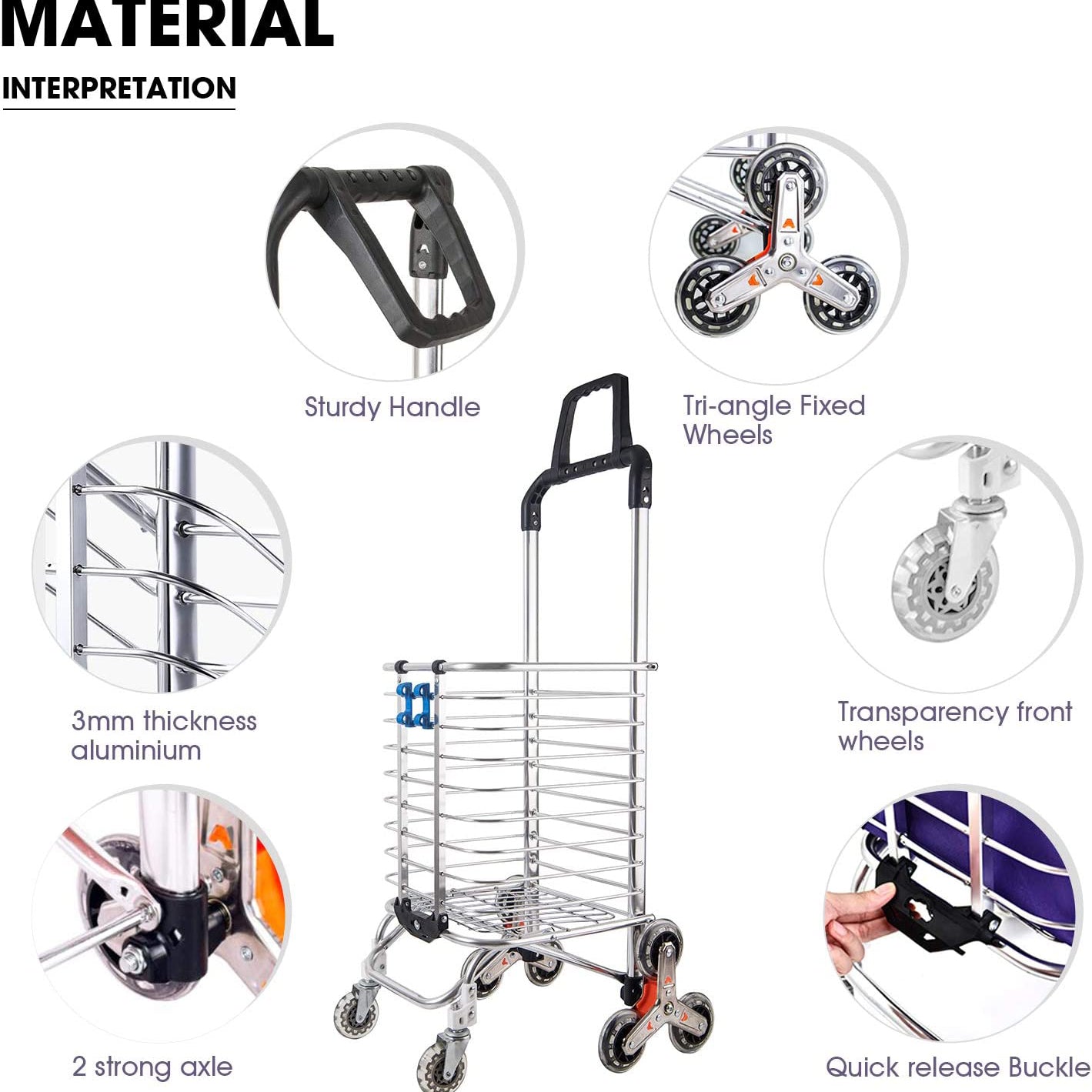 Rotating Handle Shopping Trolley Bag with Climbing 8 wheels Foldable Trolley ONE2WORLD 
