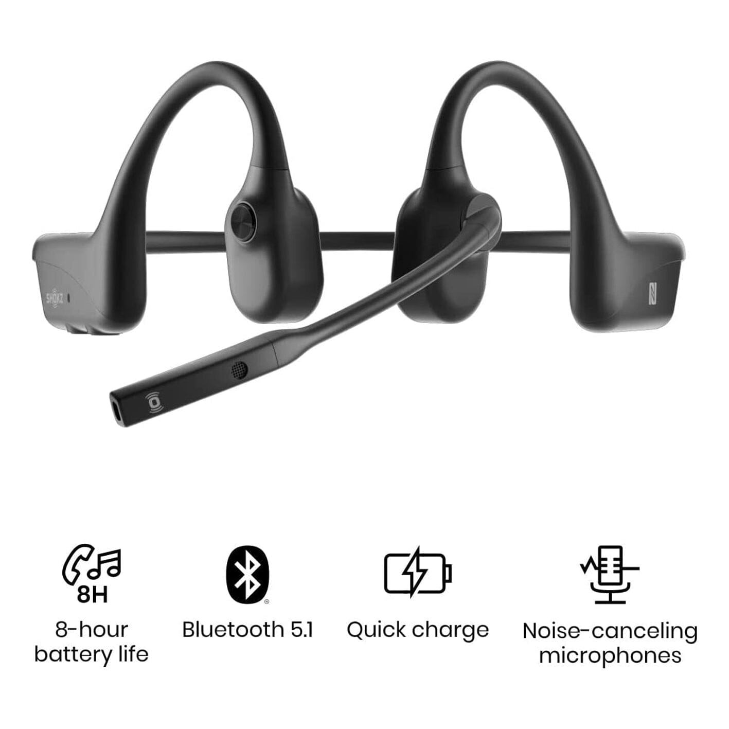 SHOKZ (AfterSHOKZ OpenComm - Bone Conduction Open-Ear Stereo Bluetooth Headset with Noise-Canceling Boom Microphone - Wireless Headset for Mobile Use, with Bookmark ONE2WORLD 