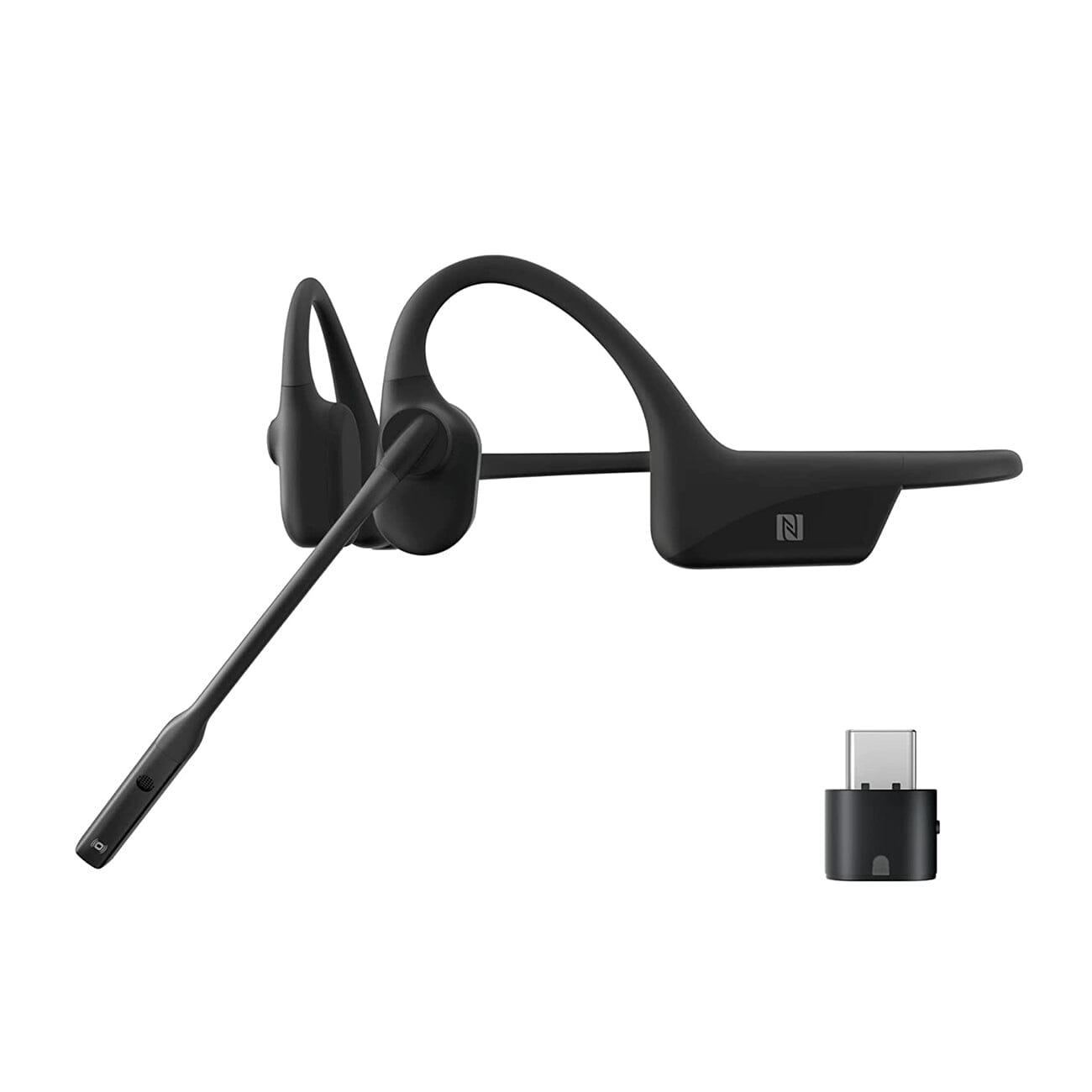 SHOKZ OpenComm UC Type C - Bluetooth Stereo Computer Headset - Bone Conduction Wireless PC Headphones with Noise-Canceling Boom Microphone for Home Office Business Commercial Use, with Bookmark SHOKZ Black 