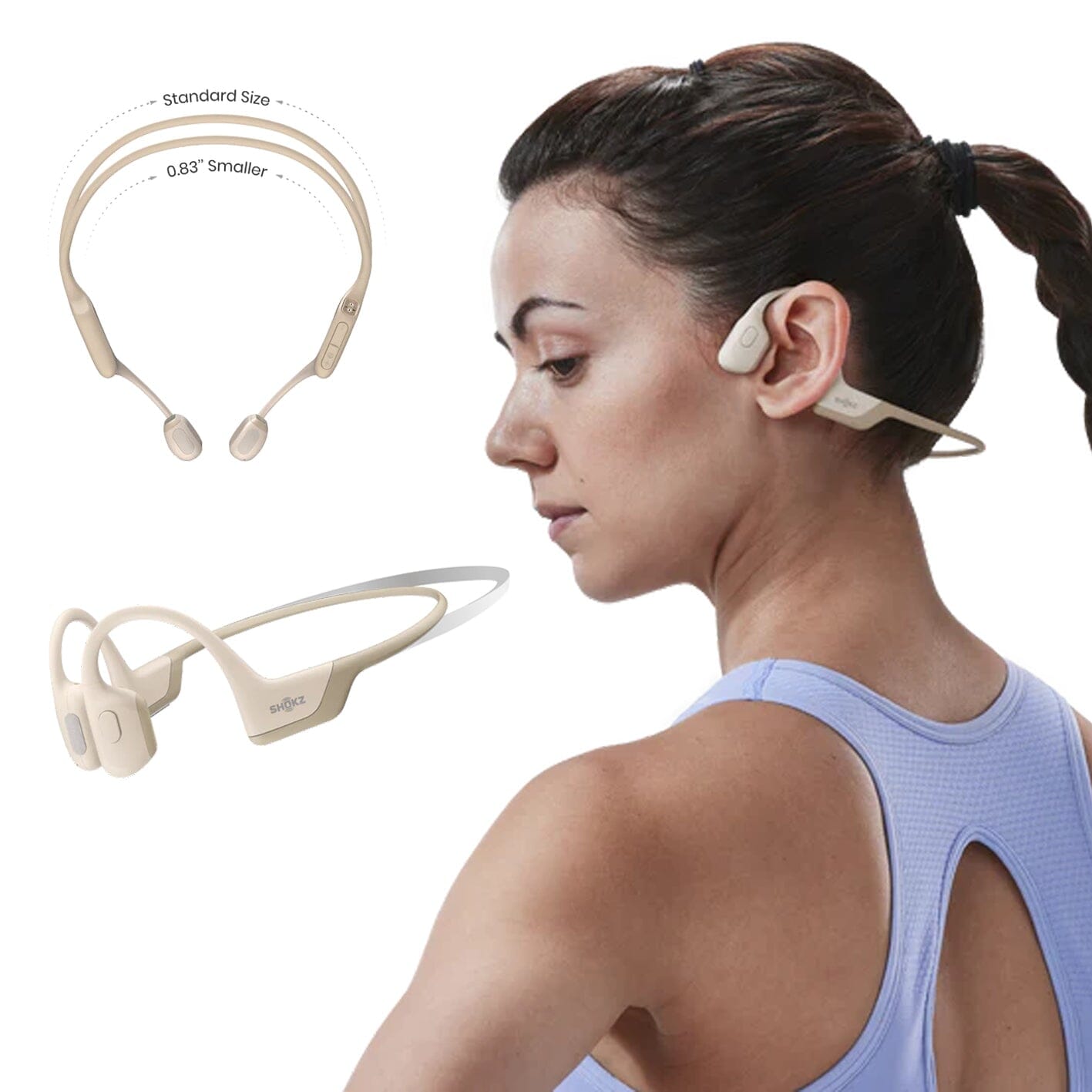 SHOKZ OpenRun Pro Mini - Premium Bone Conduction Open-Ear Bluetooth Sport Headphones - Sweat Resistant Wireless Earphones for Workouts and Running with Deep Base - Built-in Mic, with Headband ONE2WORLD 