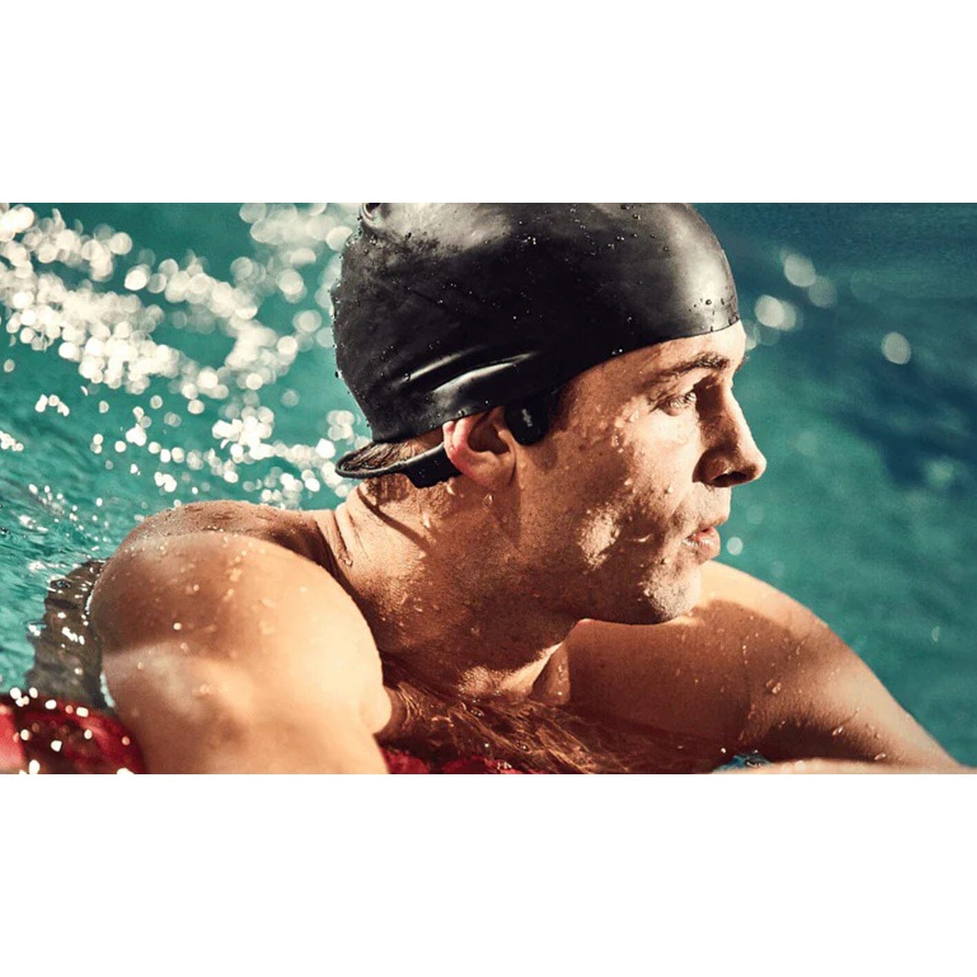 SHOKZ OpenSwim Swimming MP3 - Bone Conduction MP3 Waterproof Headphones for Swimming - Open-Ear Wireless Headphones, No Bluetooth, with Nose Clip and Earplug (Black) ONE2WORLD 