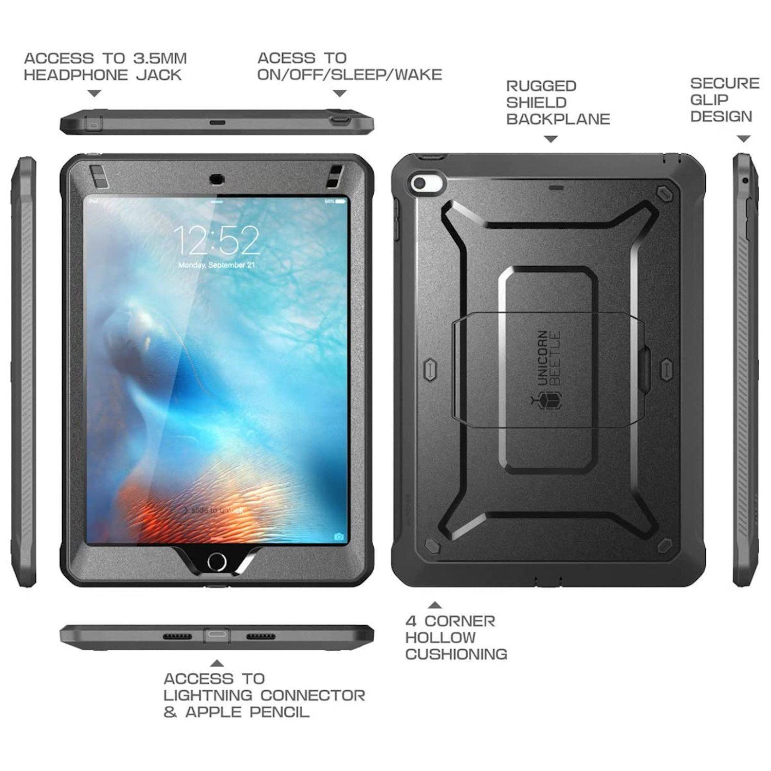 Supcase UB Pro Series Full-Body Rugged Case with Kickstand for iPad Mini 5, Black iPad Case Supcase 