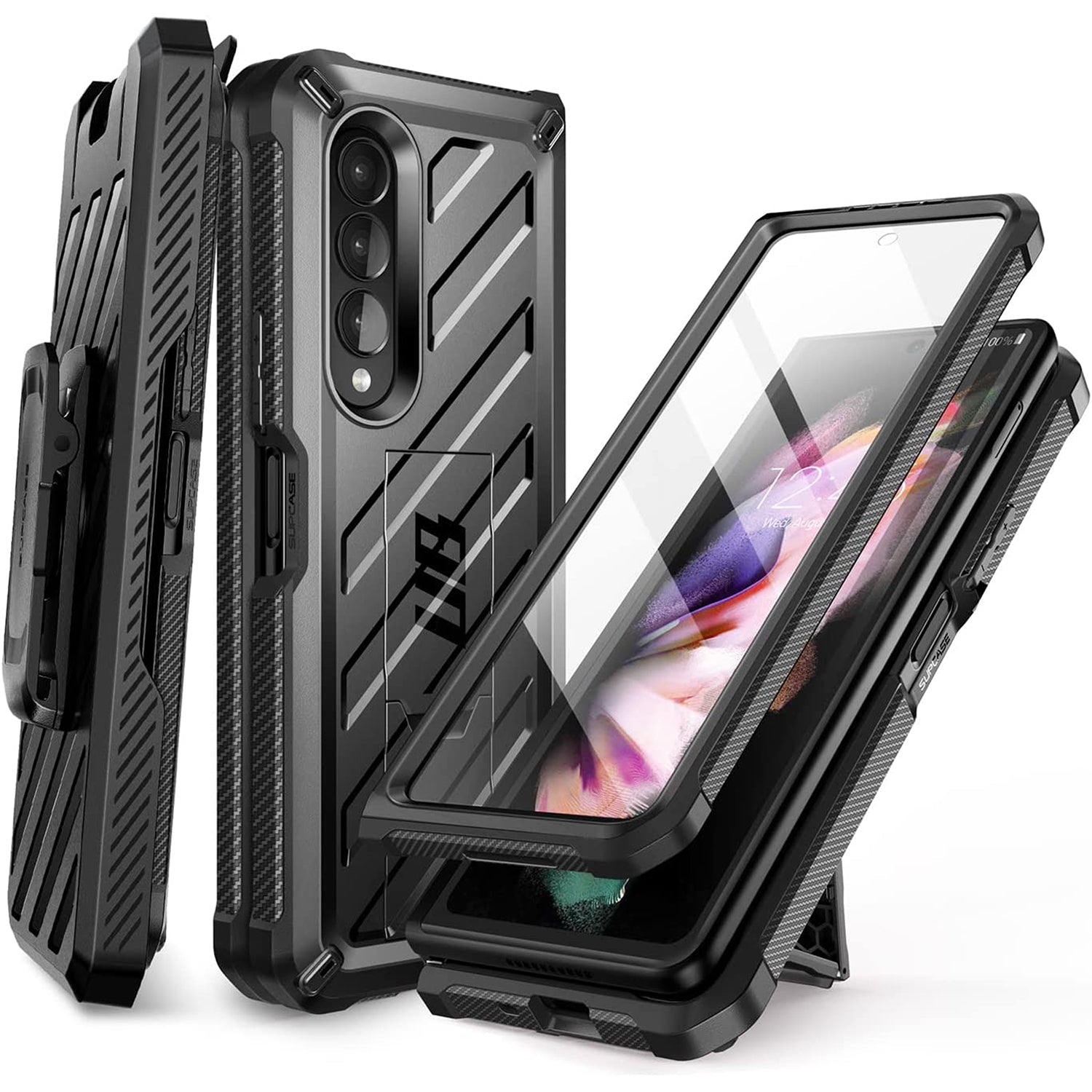 Supcase Unicorn Beetle Case for Galaxy Z Fold 3 5G (2021), Rugged Belt Clip Shockproof Protective Case with Built-in Screen Protector & Kickstand Mobile Phone Cases Supcase Black 